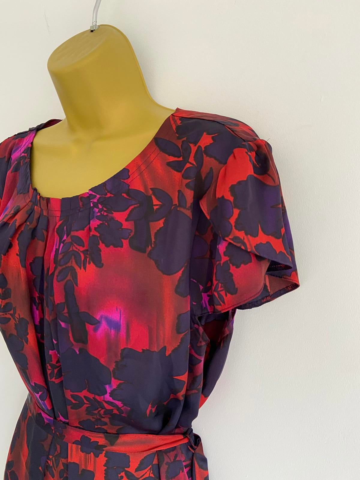 The Collection Debenhams Red & Blue Floral Blouse - Tie Waist, Size 22