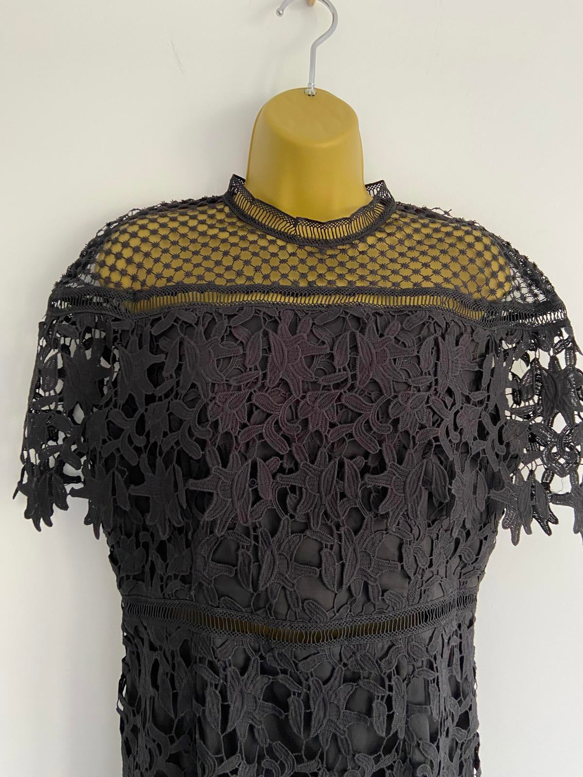 Chi Chi London Ladies Black Floral Lace Dress - Evening Party, Size 14