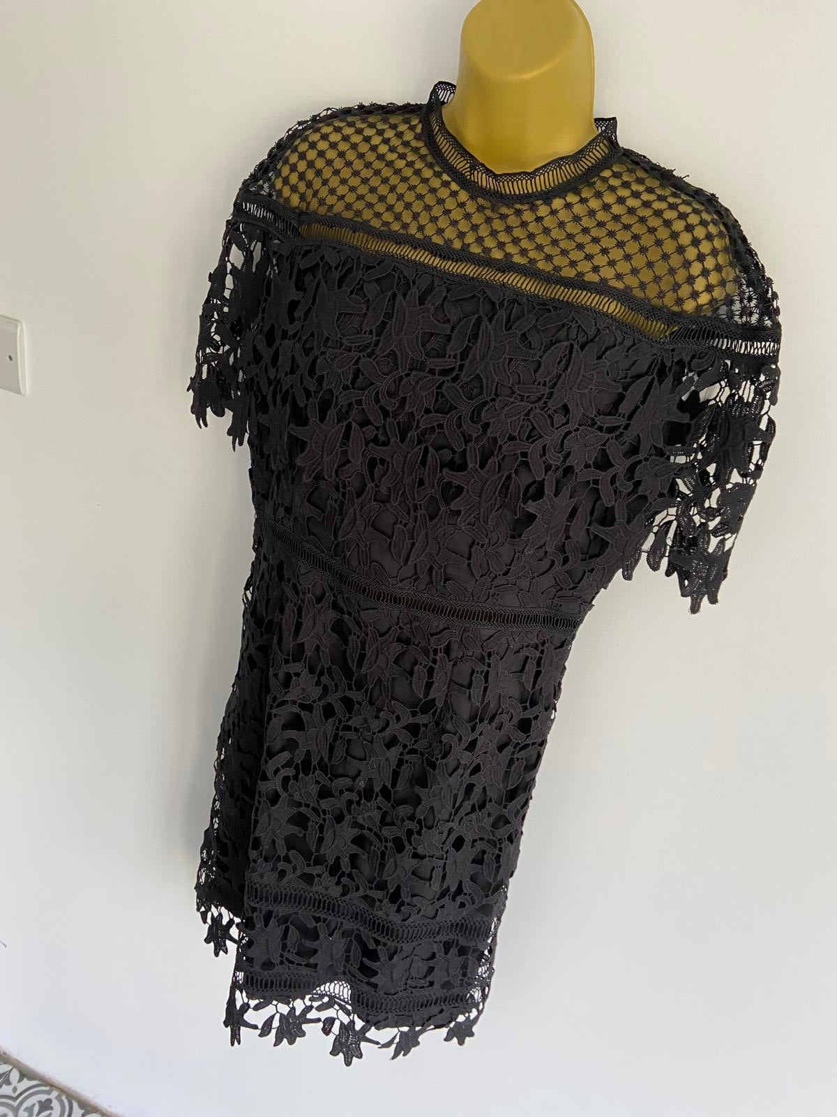 Chi Chi London Ladies Black Floral Lace Dress - Evening Party, Size 14
