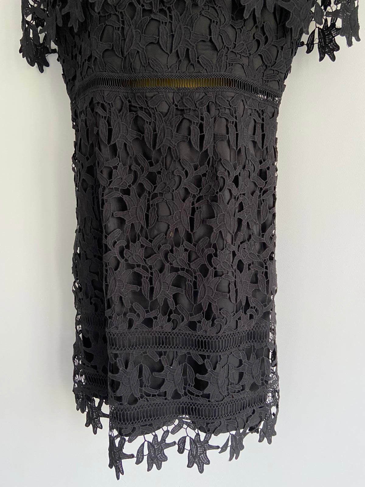 Chi Chi London Ladies Black Floral Lace Dress - Evening Party, Size 14