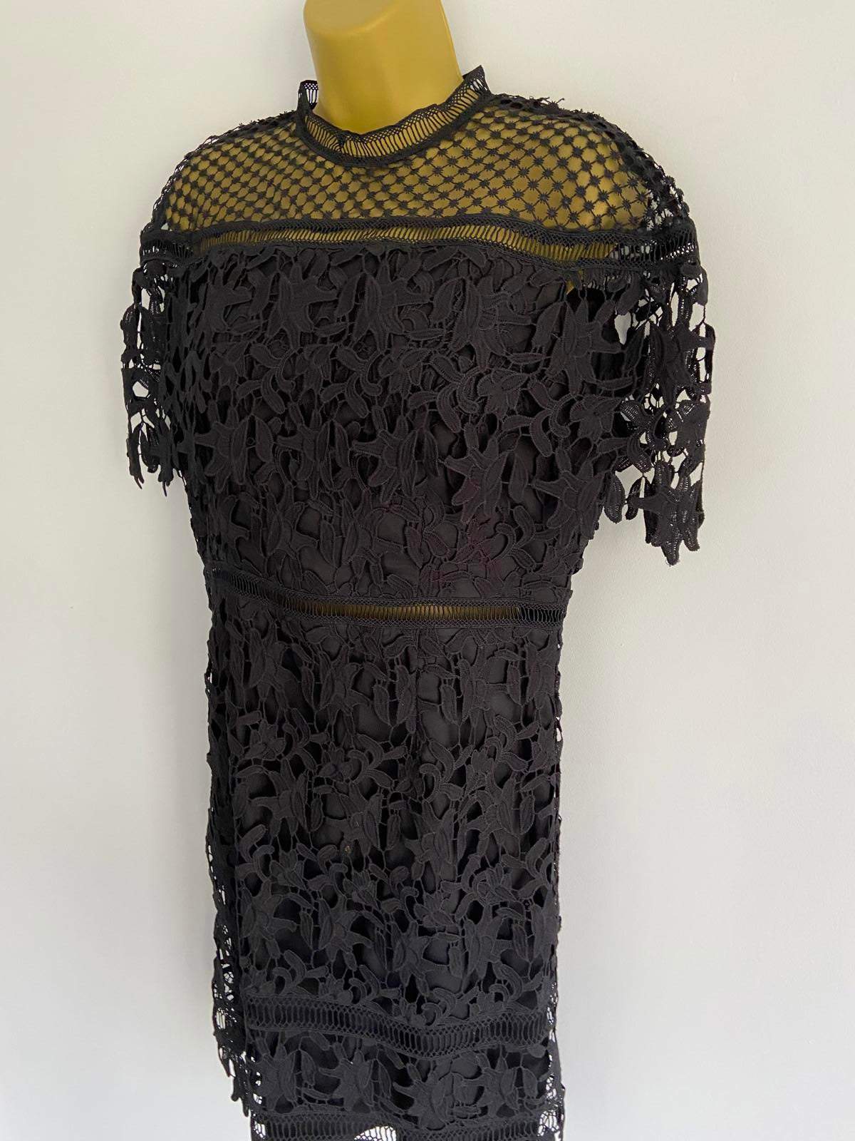 Chi Chi London Ladies Black Floral Lace Dress - Evening Party, Size 14