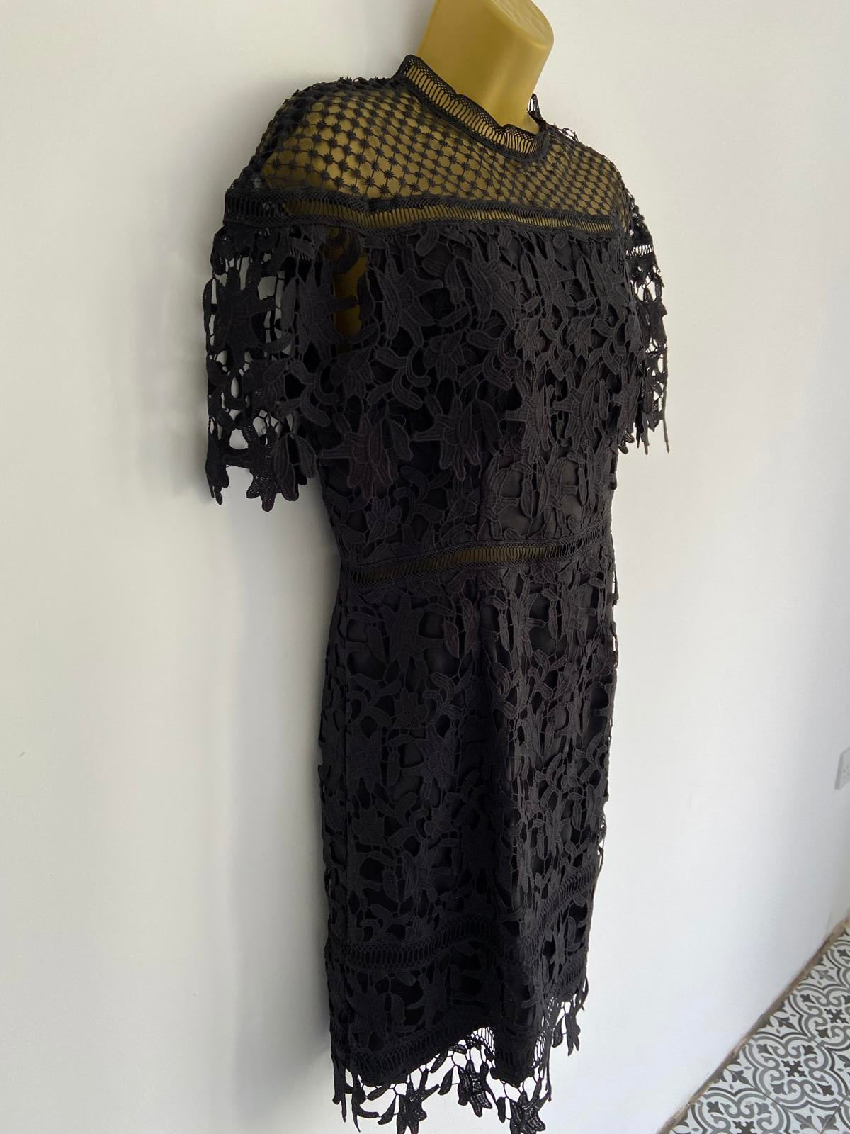 Chi Chi London Ladies Black Floral Lace Dress - Evening Party, Size 14