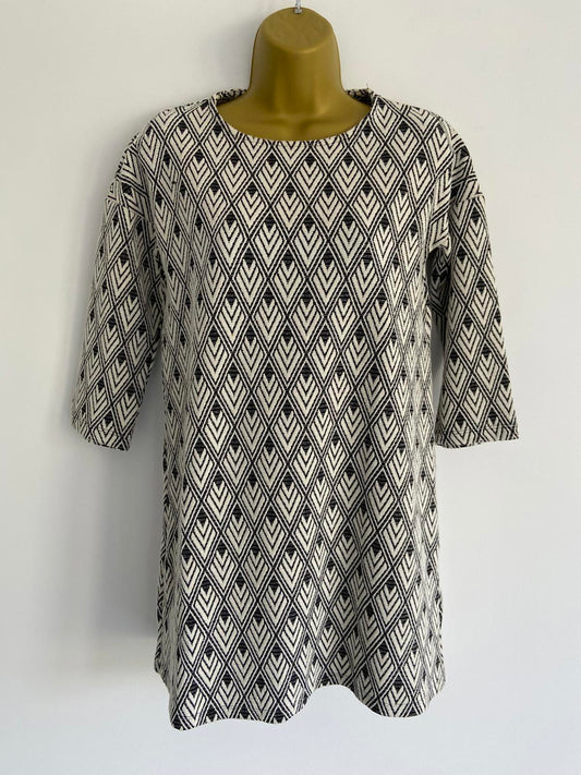 Mango Basic Ladies Black & White Geometric Shift Dress - Size XS