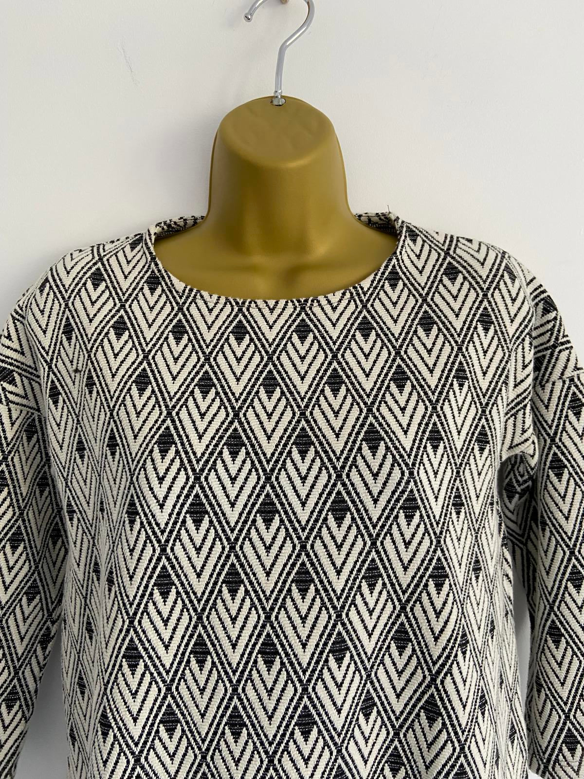 Mango Basic Ladies Black & White Geometric Shift Dress - Size XS