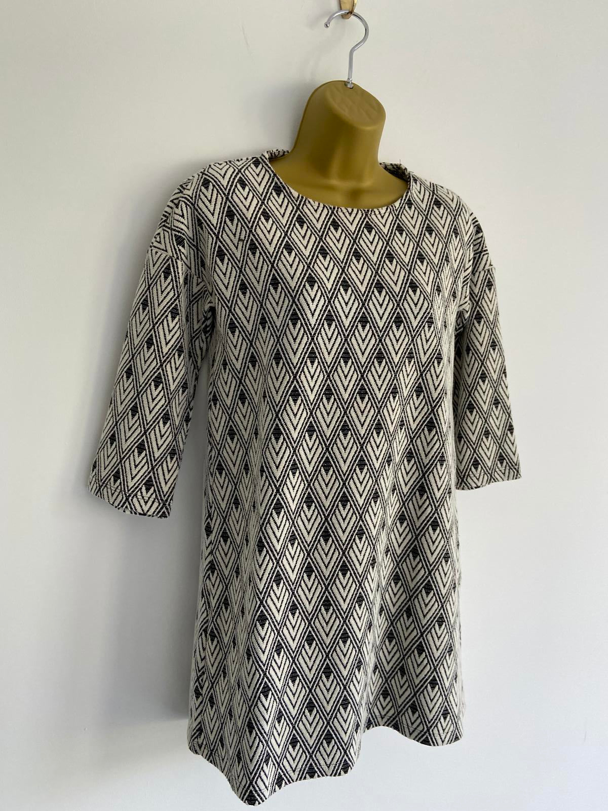 Mango Basic Ladies Black & White Geometric Shift Dress - Size XS
