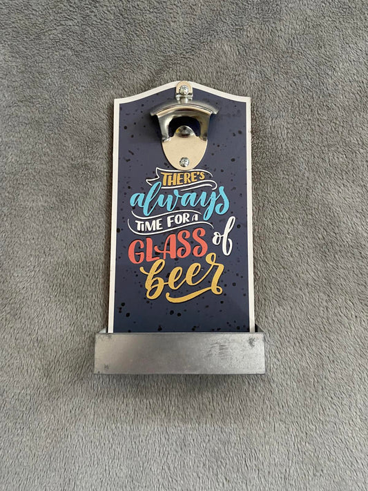Wall Mounted Bottle Opener - Metal Cap Catcher