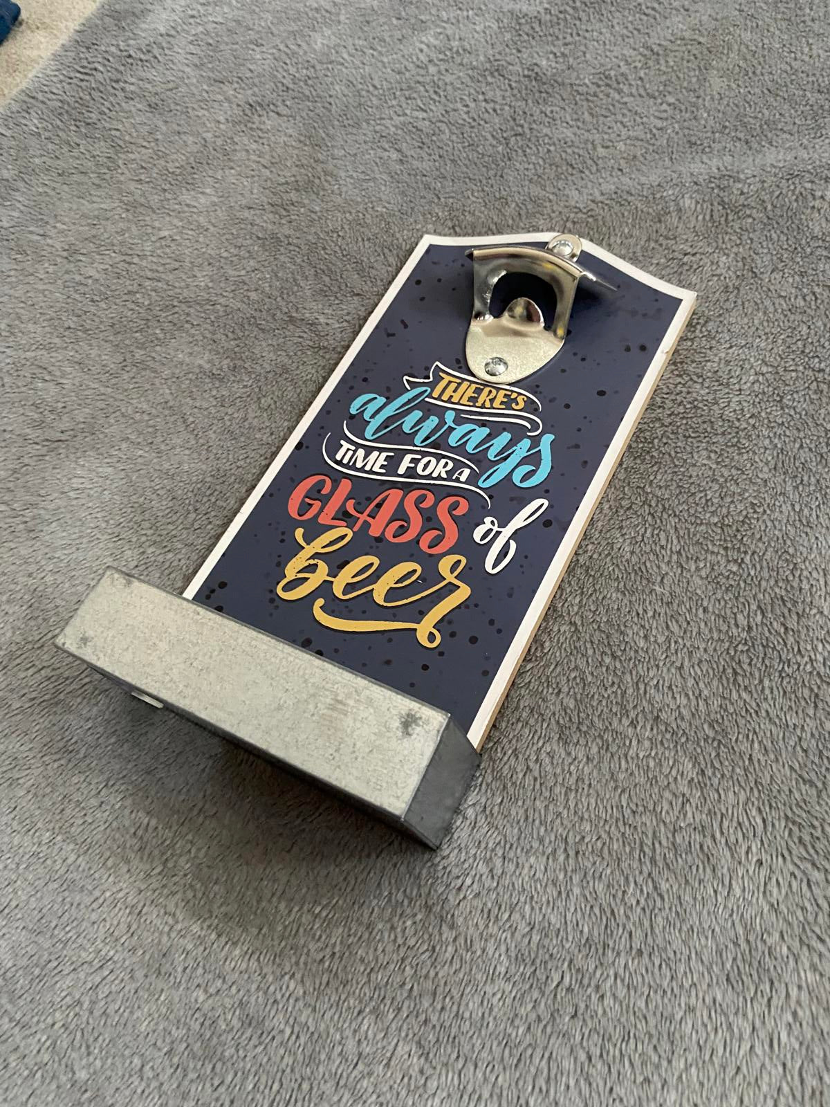 Wall Mounted Bottle Opener - Metal Cap Catcher