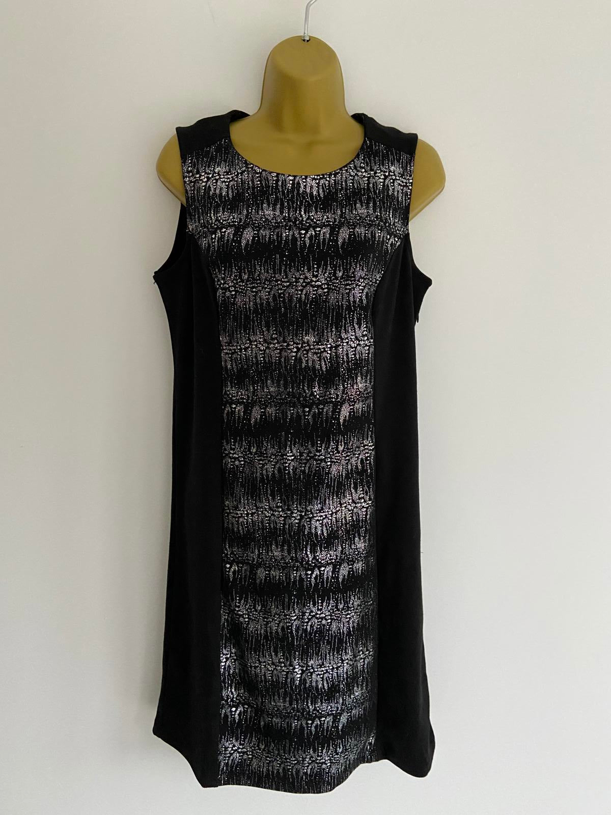 Cellbes of Sweden Metallic Silver & Black Shift Dress - Size 12 (EU 40)