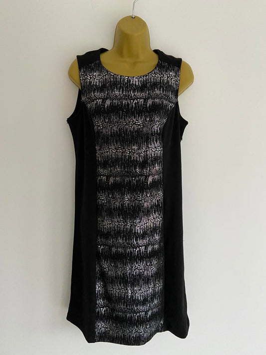 Cellbes of Sweden Metallic Silver & Black Shift Dress - Size 12 (EU 40)