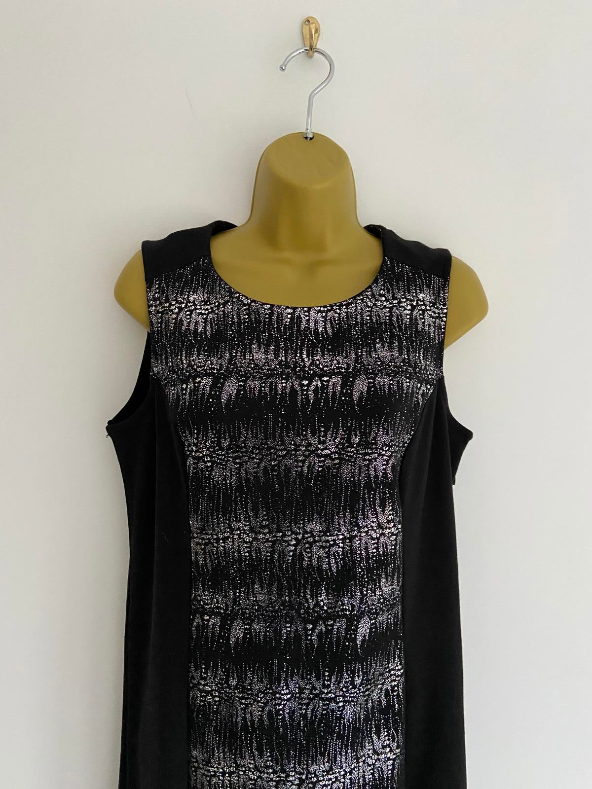 Cellbes of Sweden Metallic Silver & Black Shift Dress - Size 12 (EU 40)