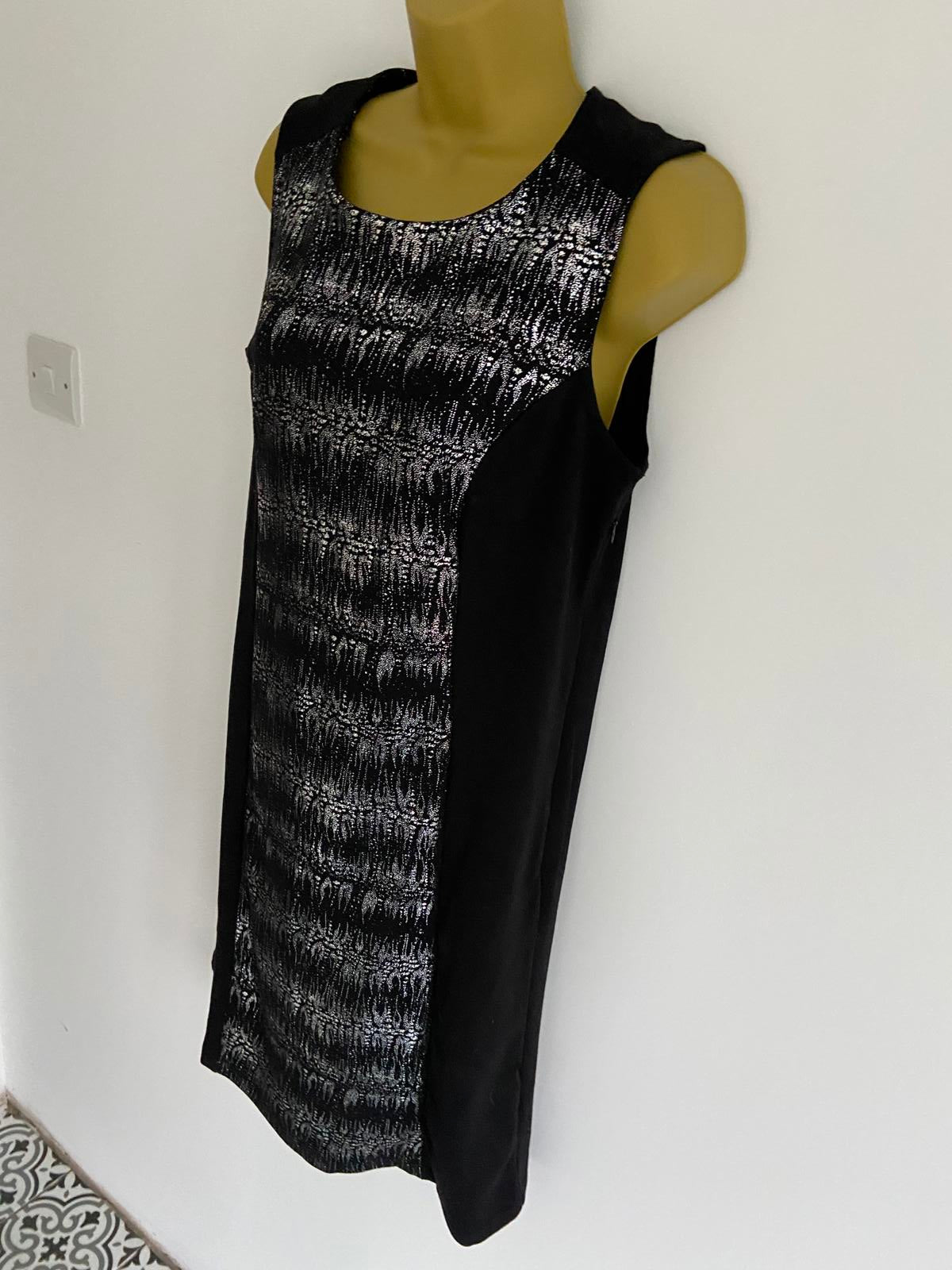 Cellbes of Sweden Metallic Silver & Black Shift Dress - Size 12 (EU 40)