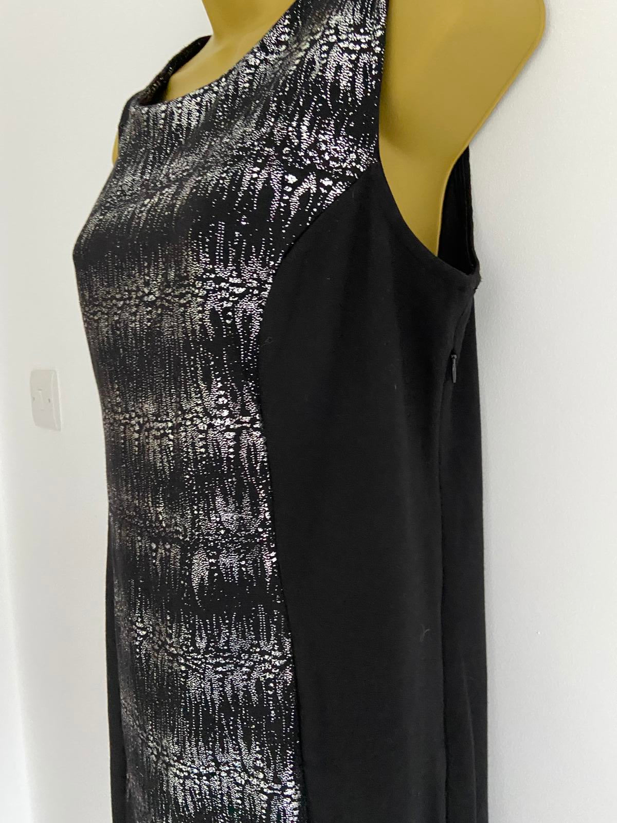 Cellbes of Sweden Metallic Silver & Black Shift Dress - Size 12 (EU 40)