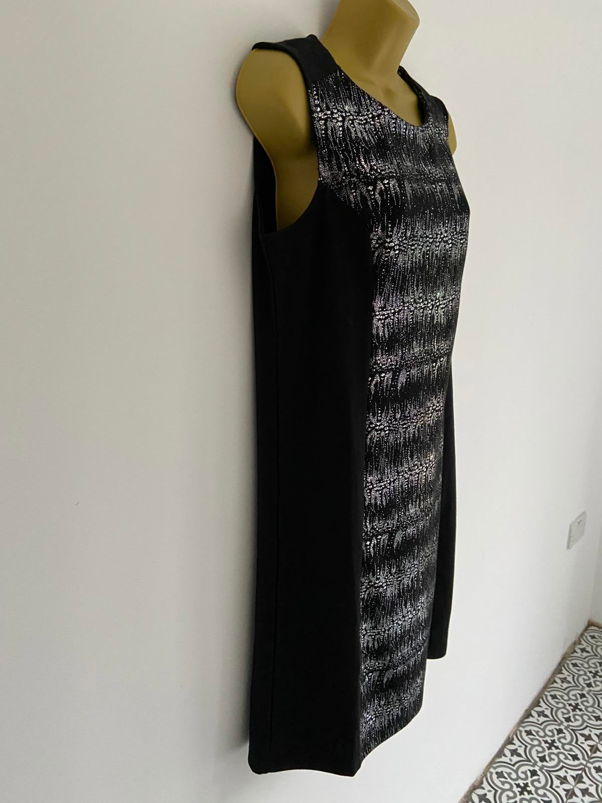 Cellbes of Sweden Metallic Silver & Black Shift Dress - Size 12 (EU 40)