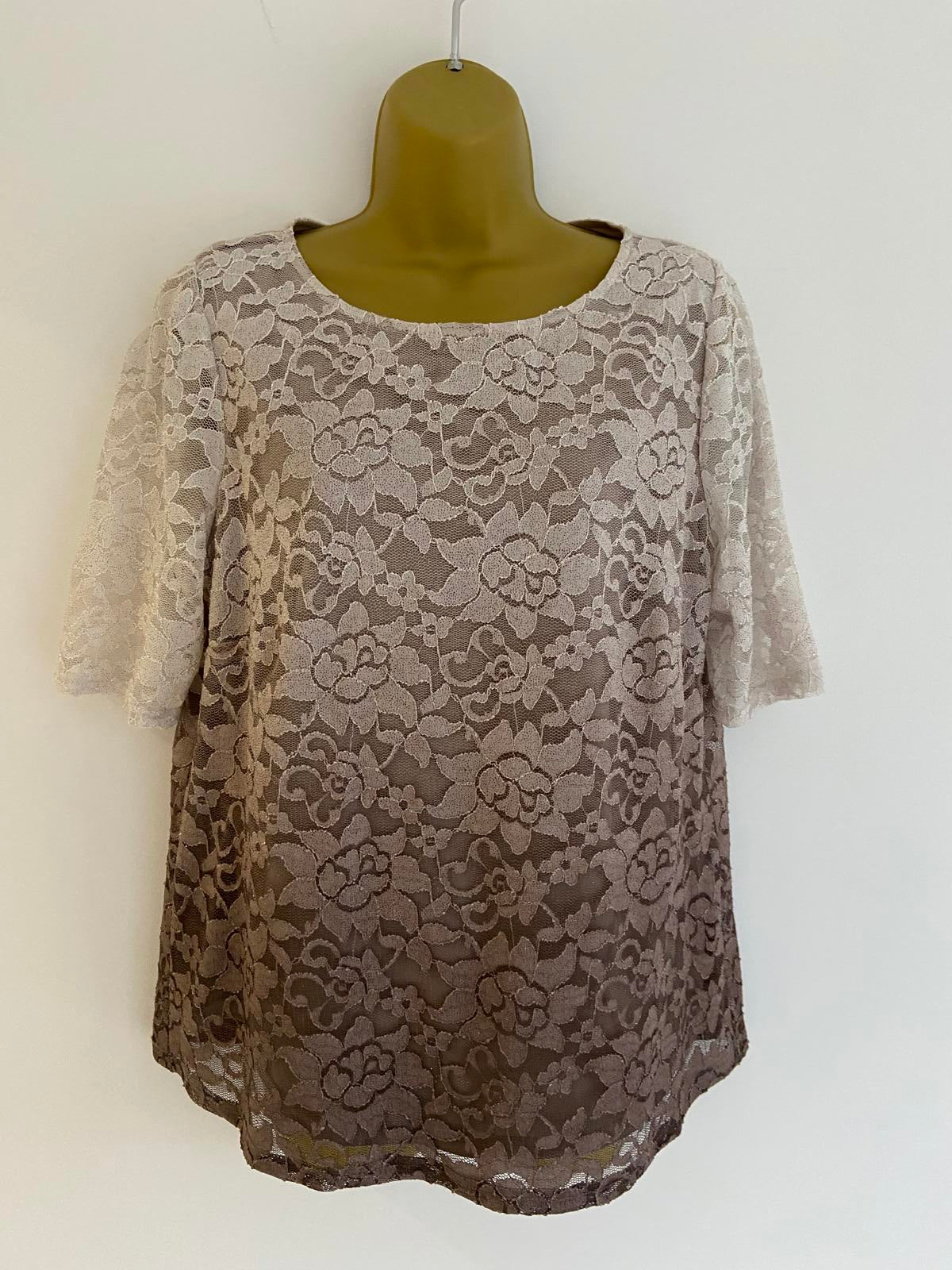 Ladies Ombré Floral Lace Top - Glitter Sparkle Finish, Size 16