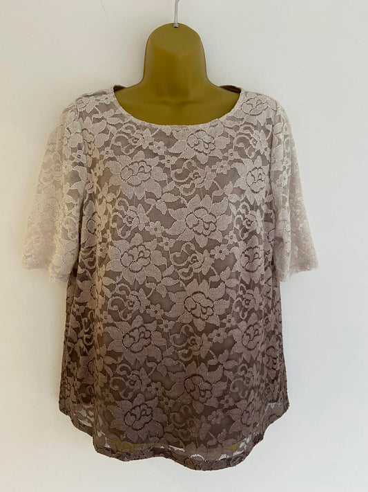 Ladies Ombré Floral Lace Top - Glitter Sparkle Finish, Size 16