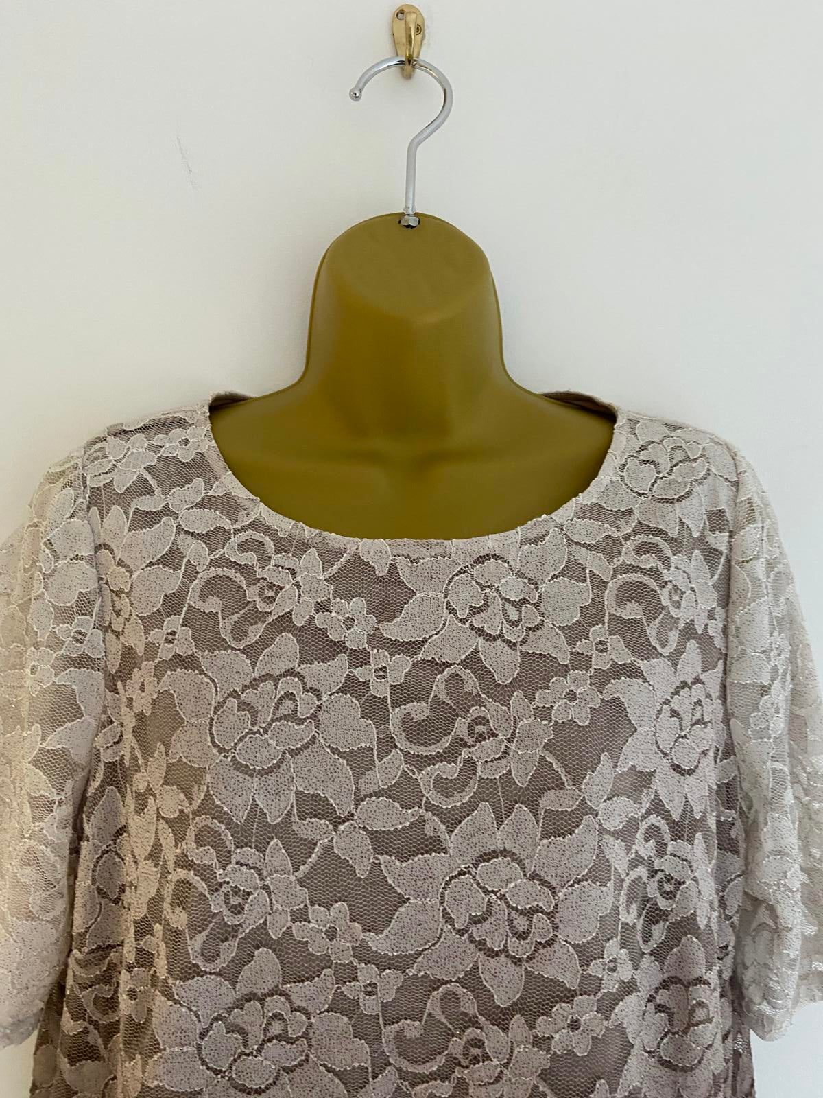 Ladies Ombré Floral Lace Top - Glitter Sparkle Finish, Size 16
