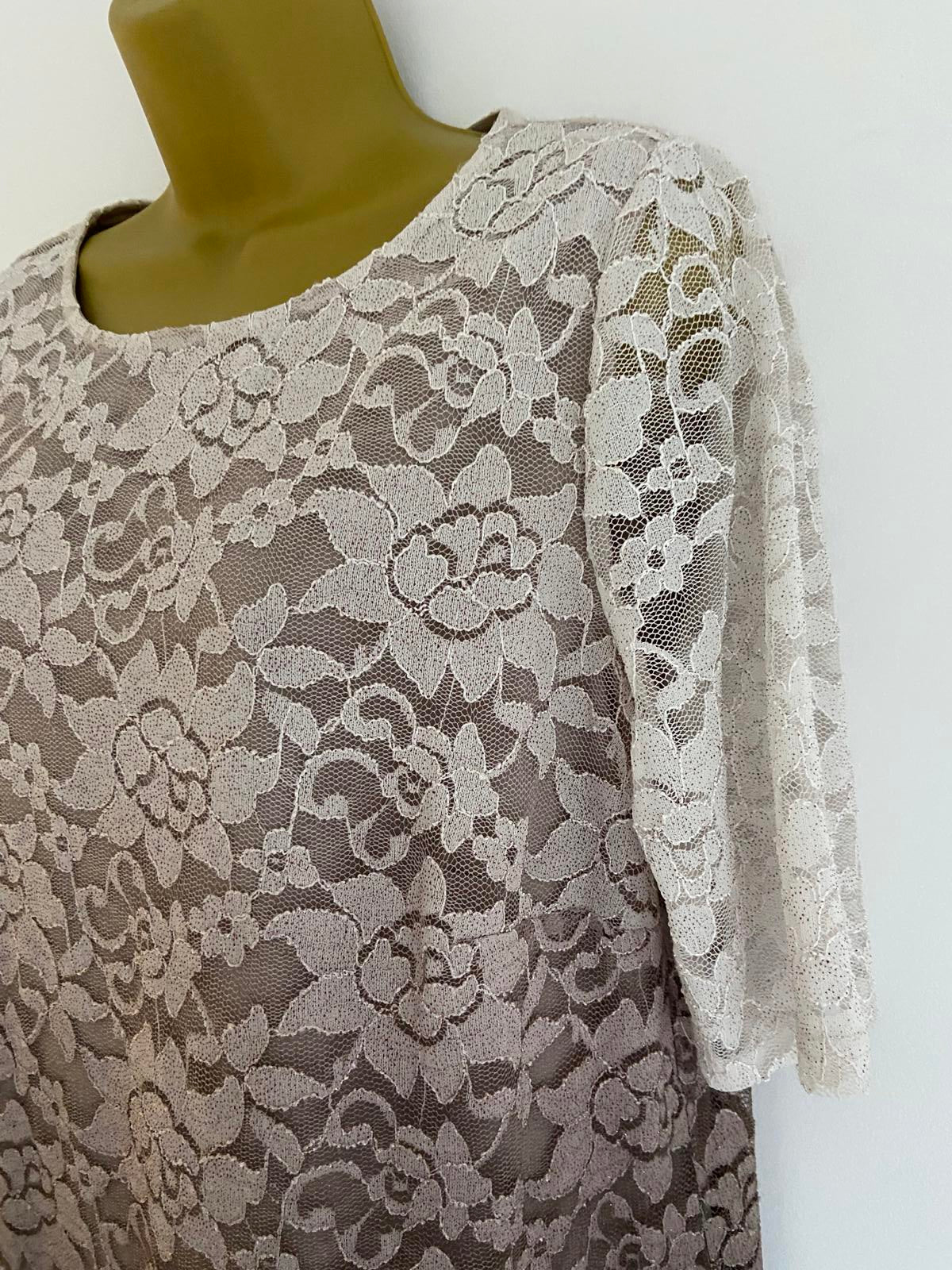 Ladies Ombré Floral Lace Top - Glitter Sparkle Finish, Size 16