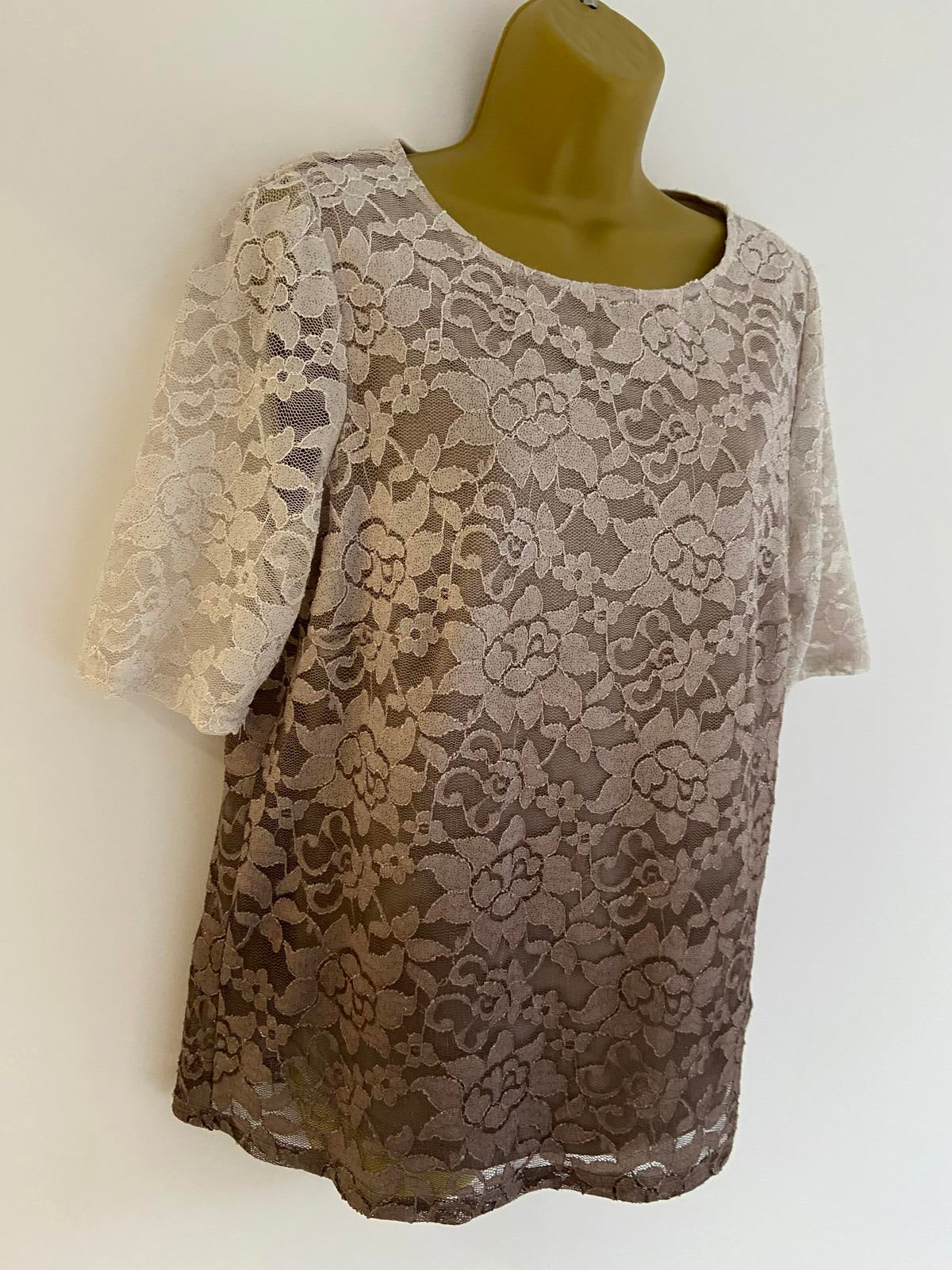 Ladies Ombré Floral Lace Top - Glitter Sparkle Finish, Size 16