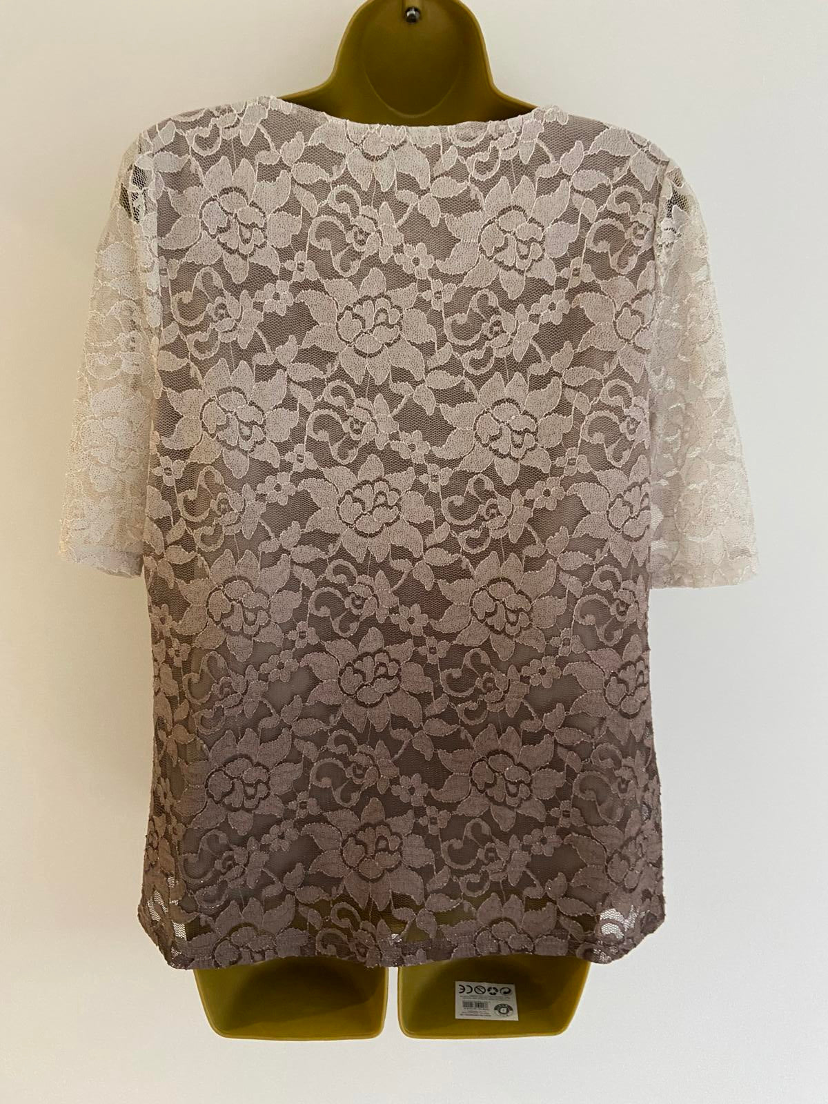 Ladies Ombré Floral Lace Top - Glitter Sparkle Finish, Size 16