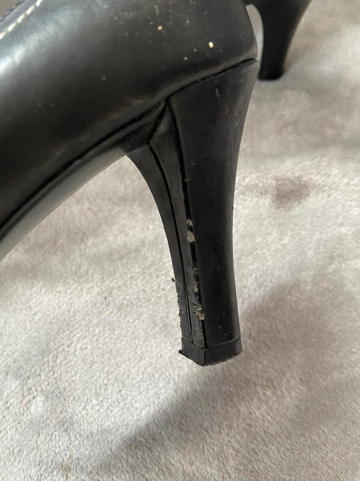 New Look Size 6 Black Heels White Contrast Stitching Bow Detail 9cm Heel