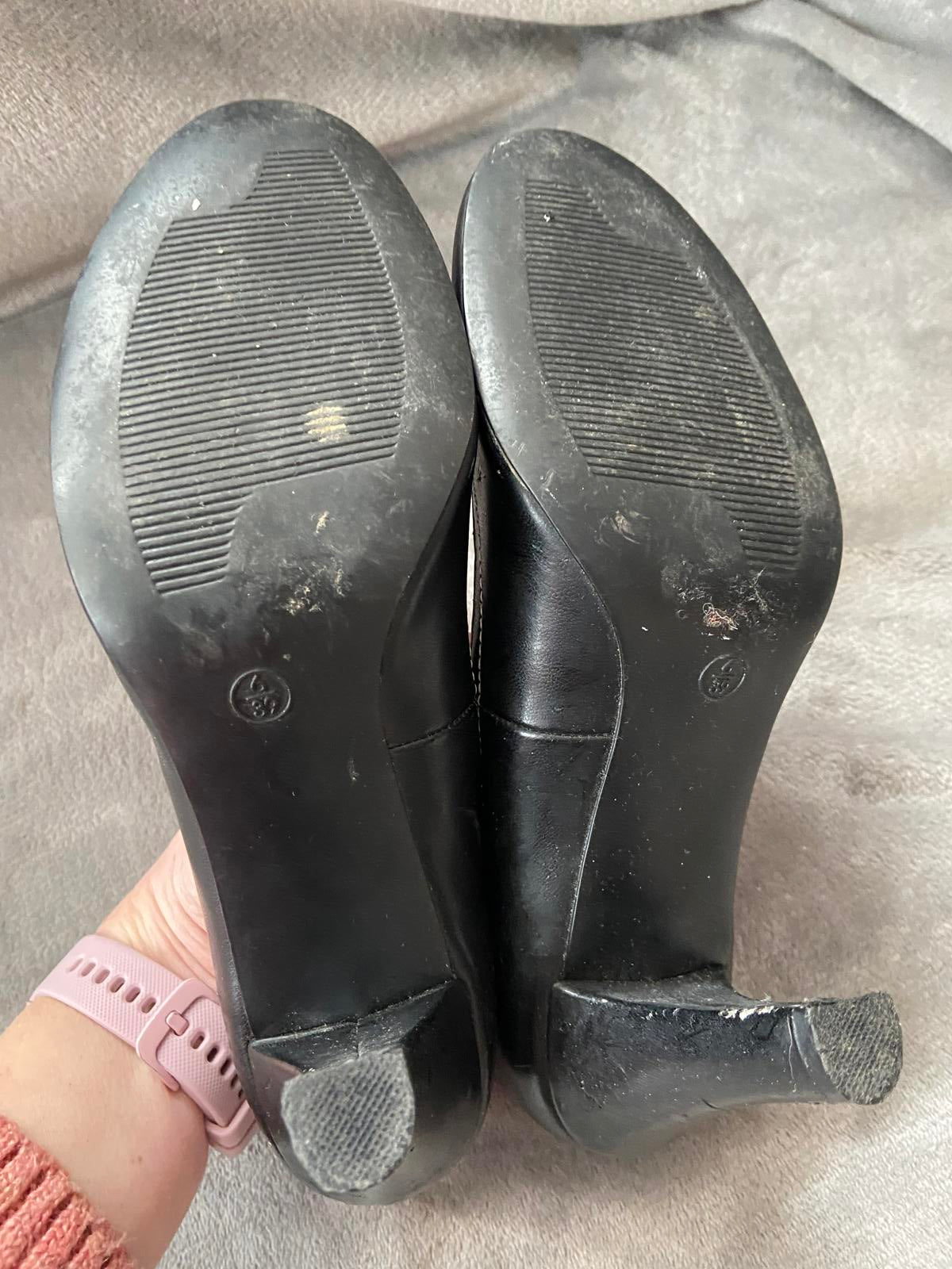 New Look Size 6 Black Heels White Contrast Stitching Bow Detail 9cm Heel