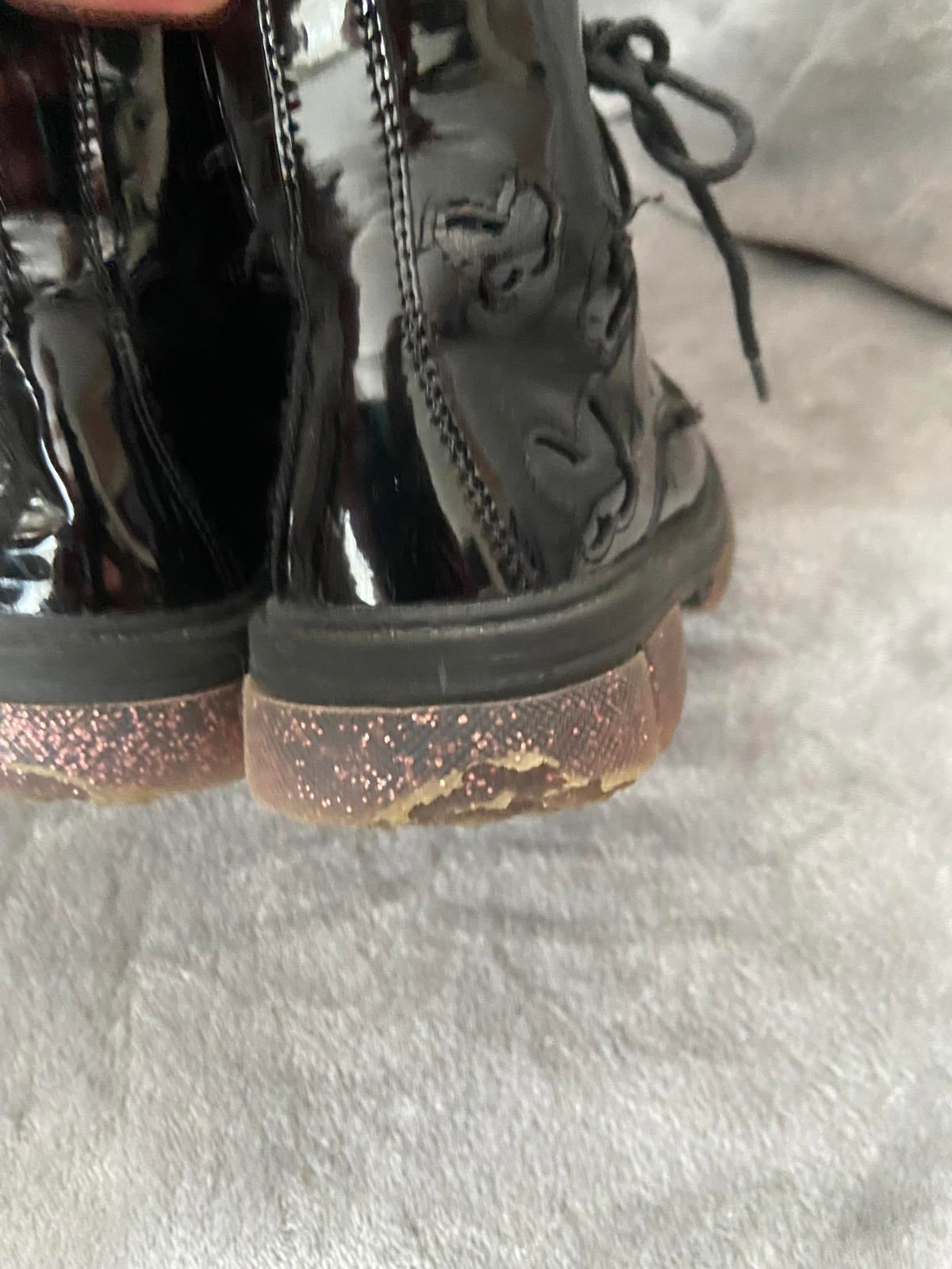 Girls Size 13 Black Patent Lace-Up Boots Glitter Sole Butterfly Detail