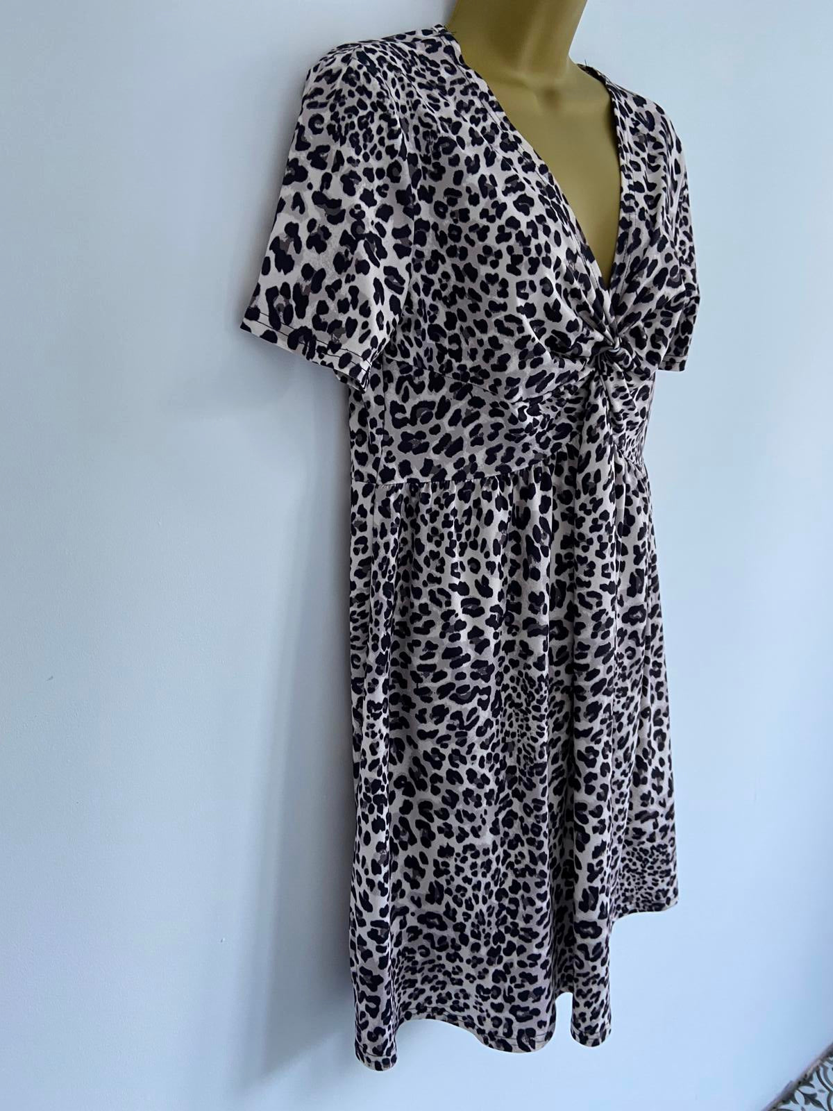 Ladies Leopard Print Twist-Front Tea Dress - Animal Print, Stretchy, Size Large