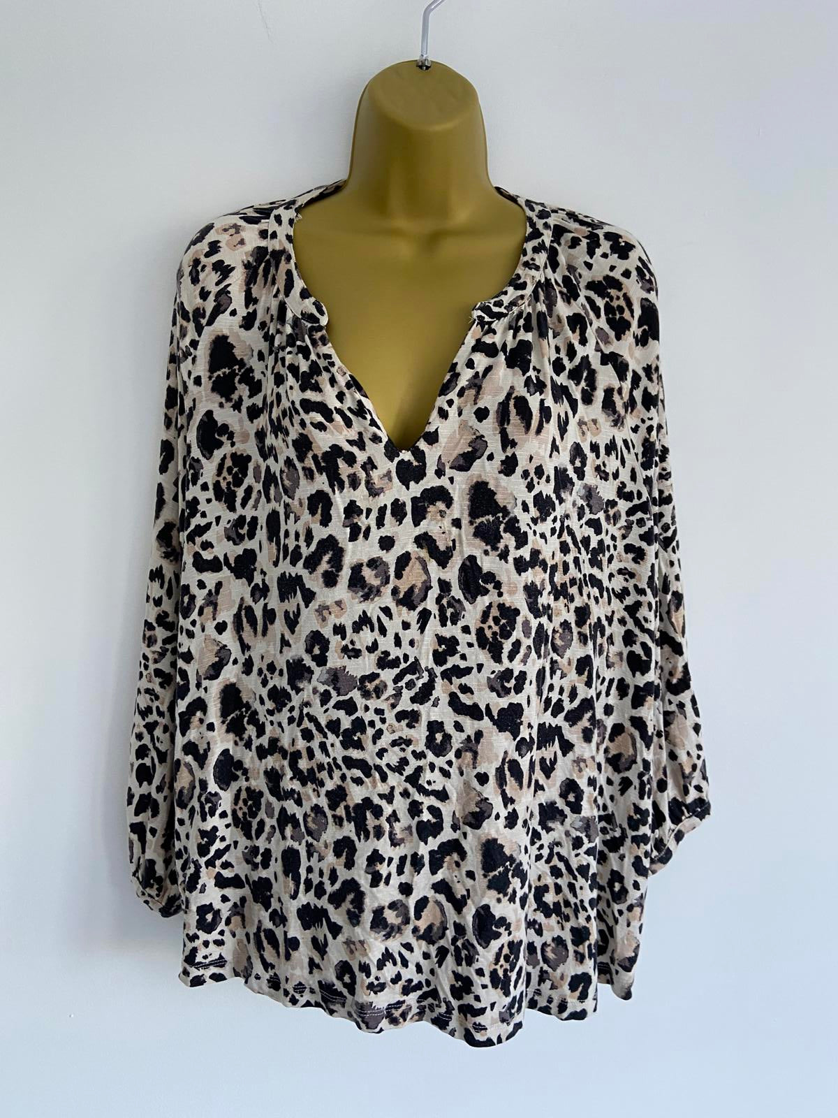 Part Two Ladies Leopard Print V-Neck Blouse - Animal Print, Stretch, Size XL