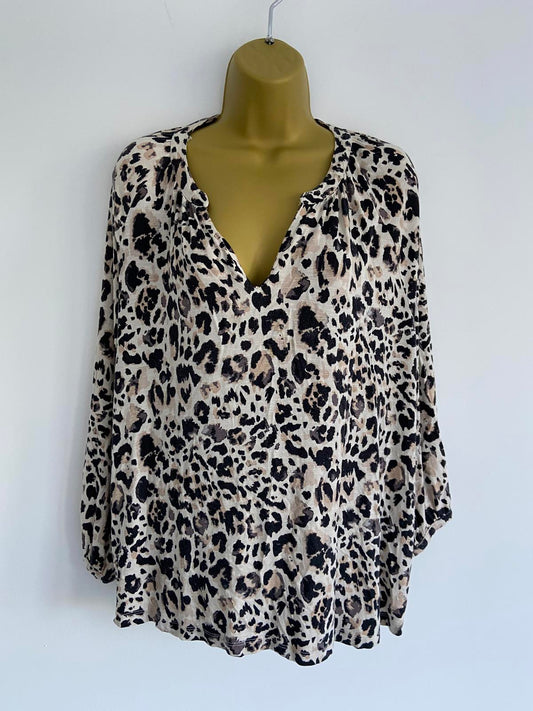 Part Two Ladies Leopard Print V-Neck Blouse - Animal Print, Stretch, Size XL