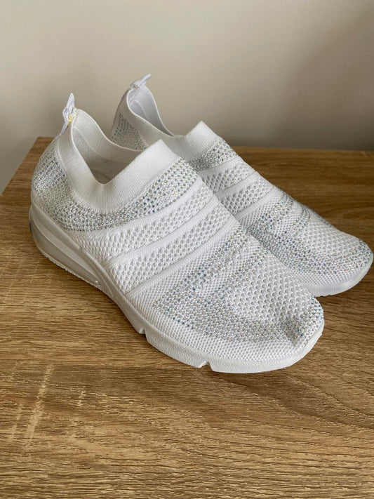 New White Glitter Trainers | UK Size 5 | Sequins & Elasticated Slip-On New