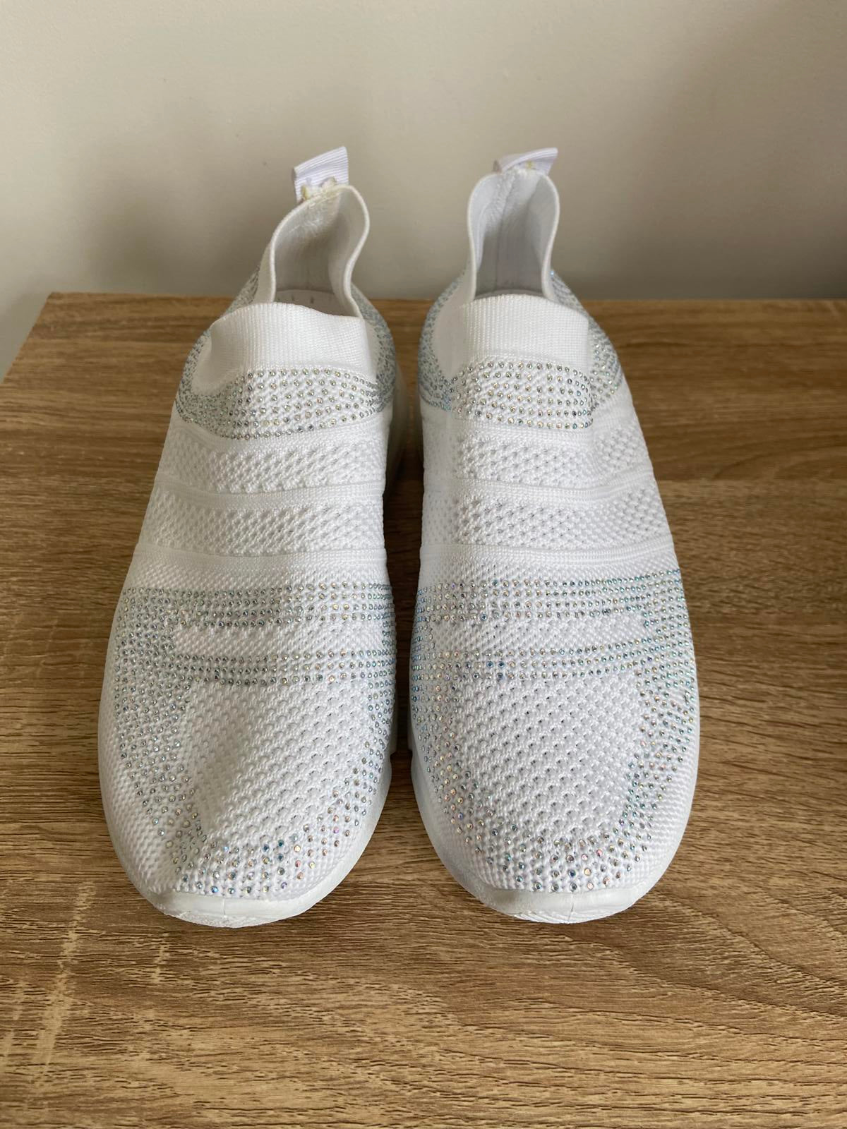 New White Glitter Trainers | UK Size 5 | Sequins & Elasticated Slip-On New