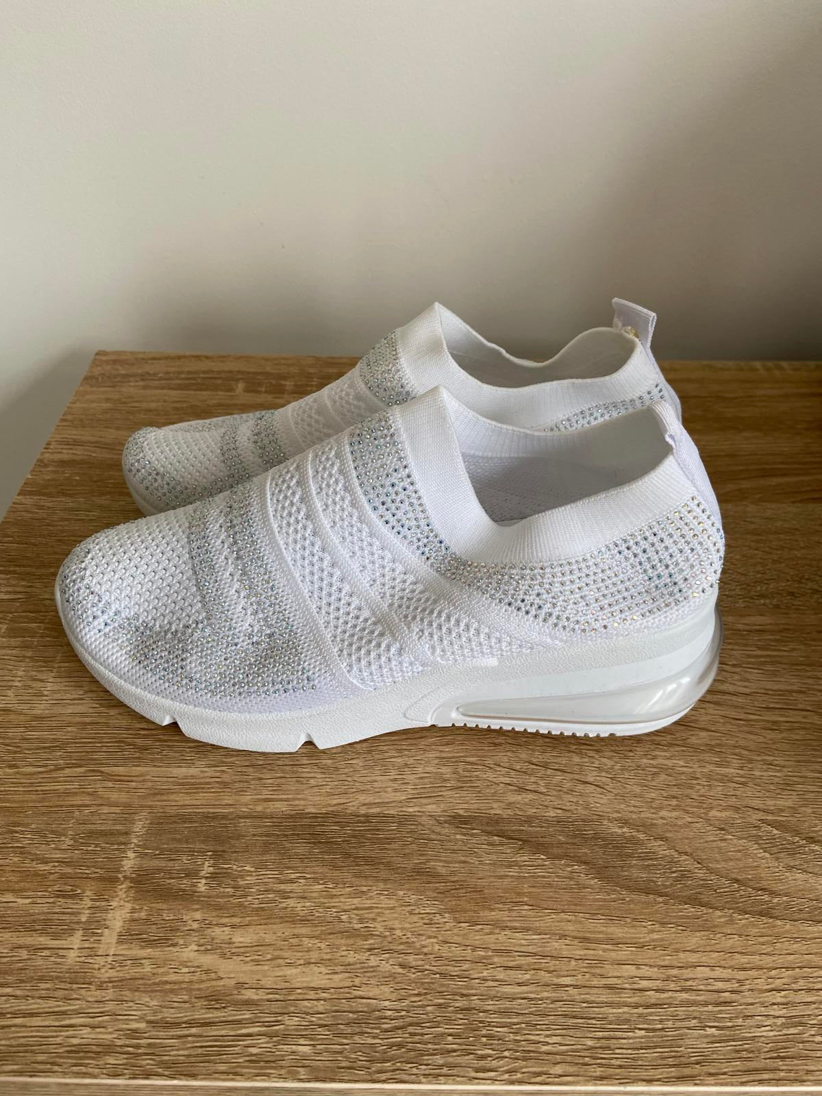 New White Glitter Trainers | UK Size 5 | Sequins & Elasticated Slip-On New