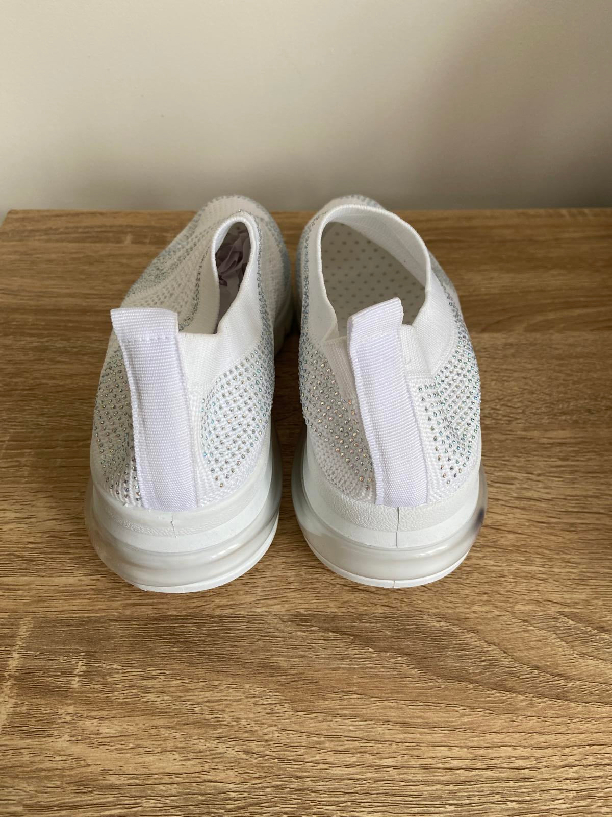 New White Glitter Trainers | UK Size 5 | Sequins & Elasticated Slip-On New