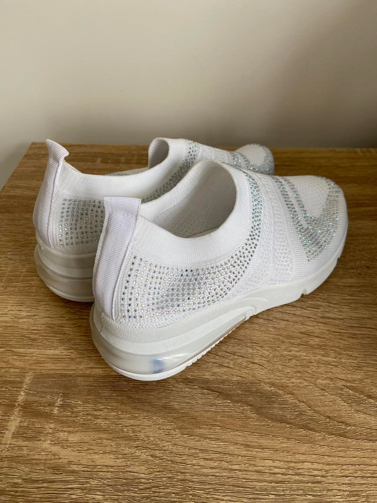New White Glitter Trainers | UK Size 5 | Sequins & Elasticated Slip-On New