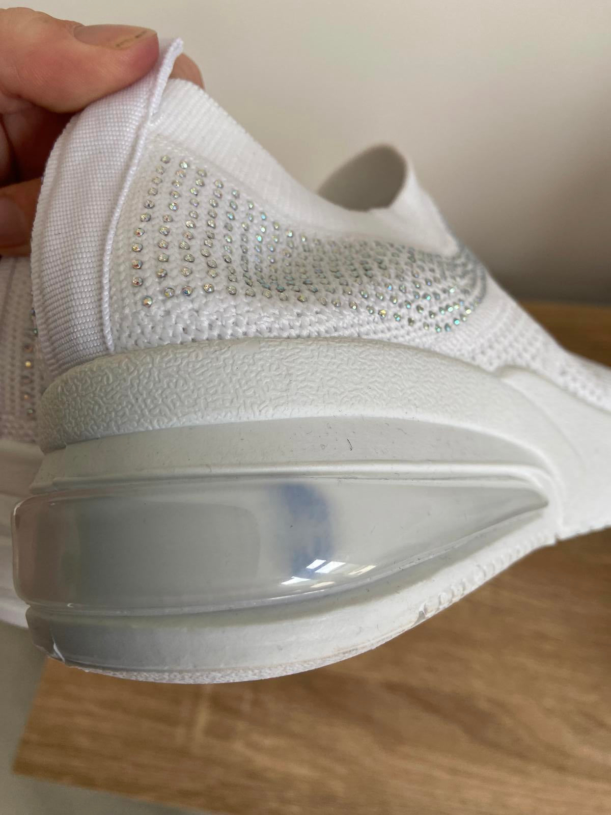 New White Glitter Trainers | UK Size 5 | Sequins & Elasticated Slip-On New