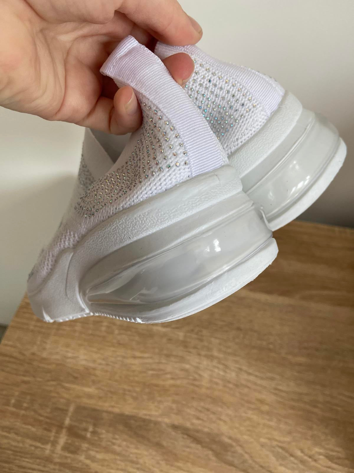 New White Glitter Trainers | UK Size 5 | Sequins & Elasticated Slip-On New