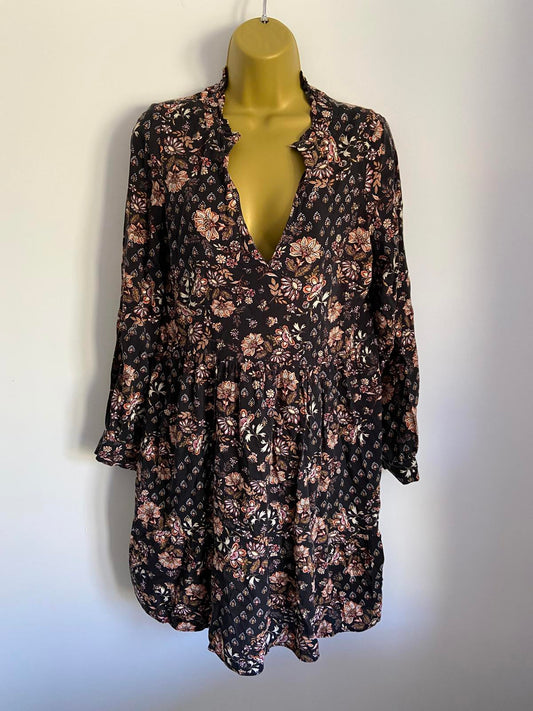 George Ladies Floral Smock Dress - Autumnal Boho Style, 100% Viscose, Size 8
