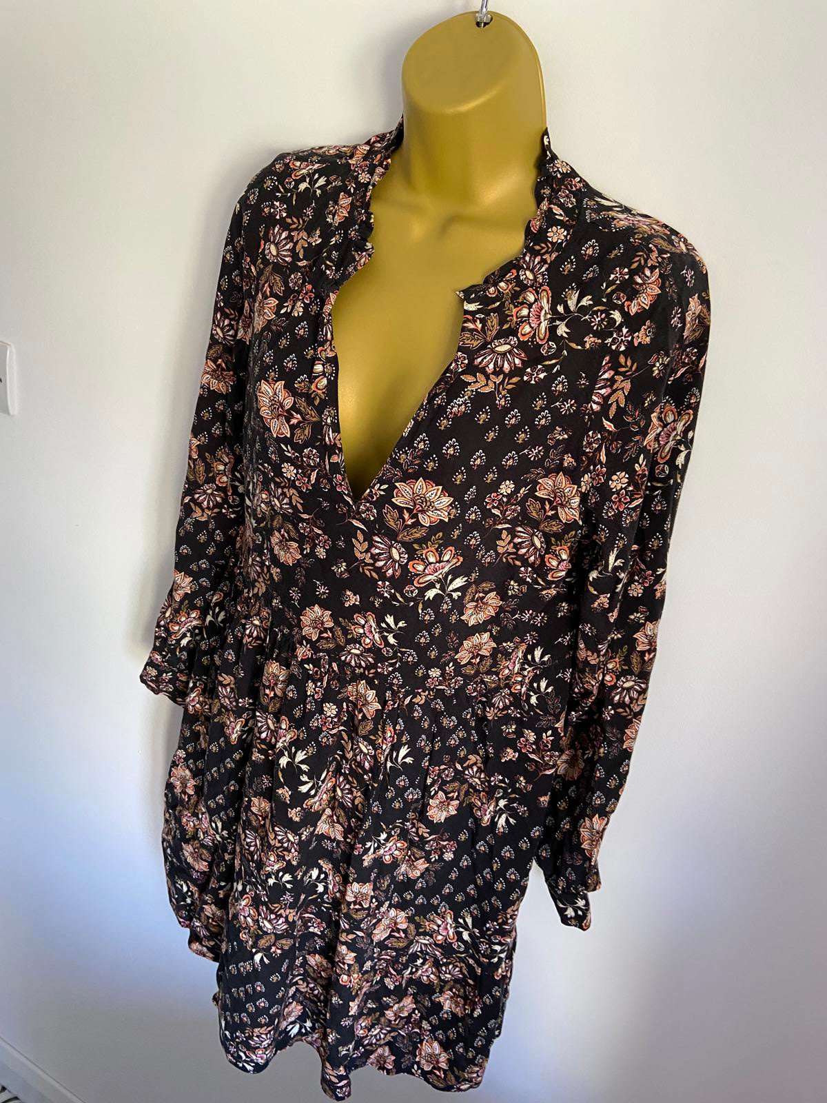George Ladies Floral Smock Dress - Autumnal Boho Style, 100% Viscose, Size 8