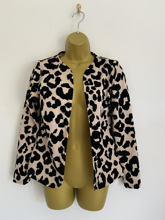 Women’s Cream & Black Leopard Print Velvet Detail Lightweight Jacket Size 10