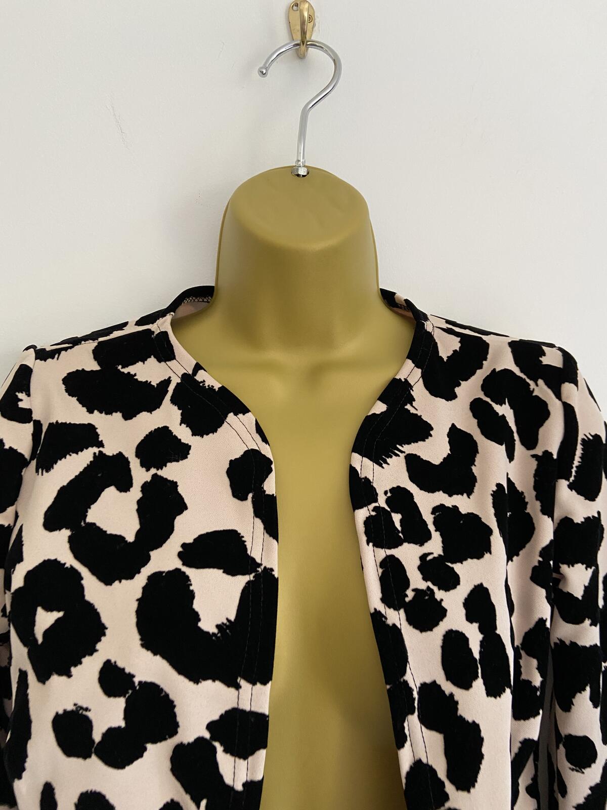 Women’s Cream & Black Leopard Print Velvet Detail Lightweight Jacket Size 10