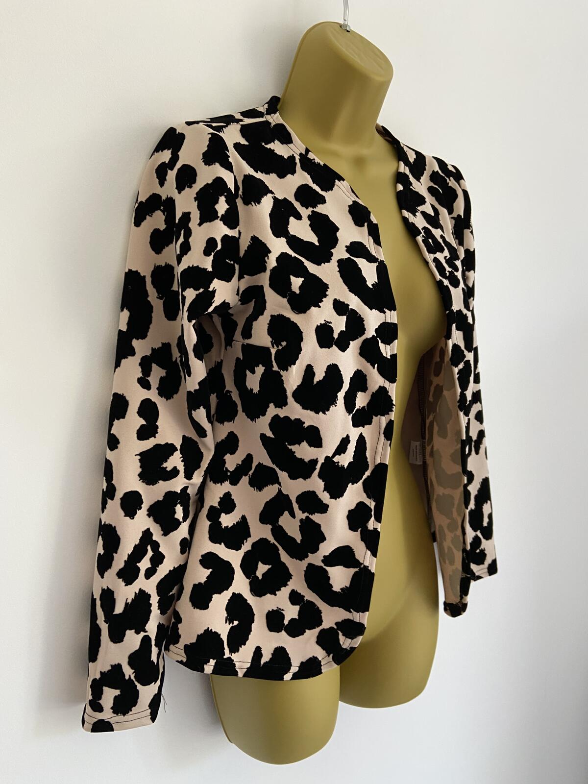 Women’s Cream & Black Leopard Print Velvet Detail Lightweight Jacket Size 10