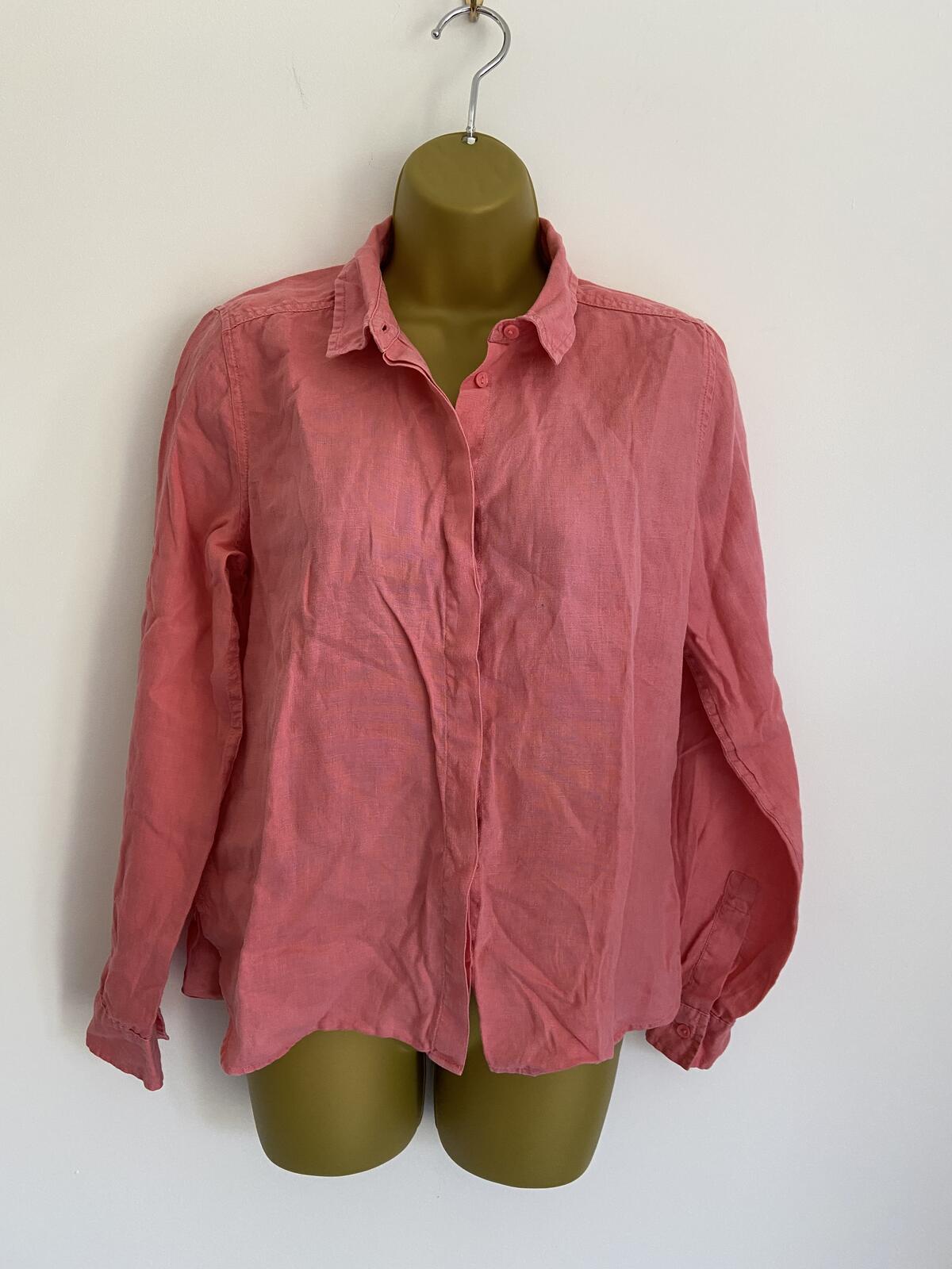 M&S Women’s Watermelon Pink Linen-Look Long Sleeve Blouse Size 8
