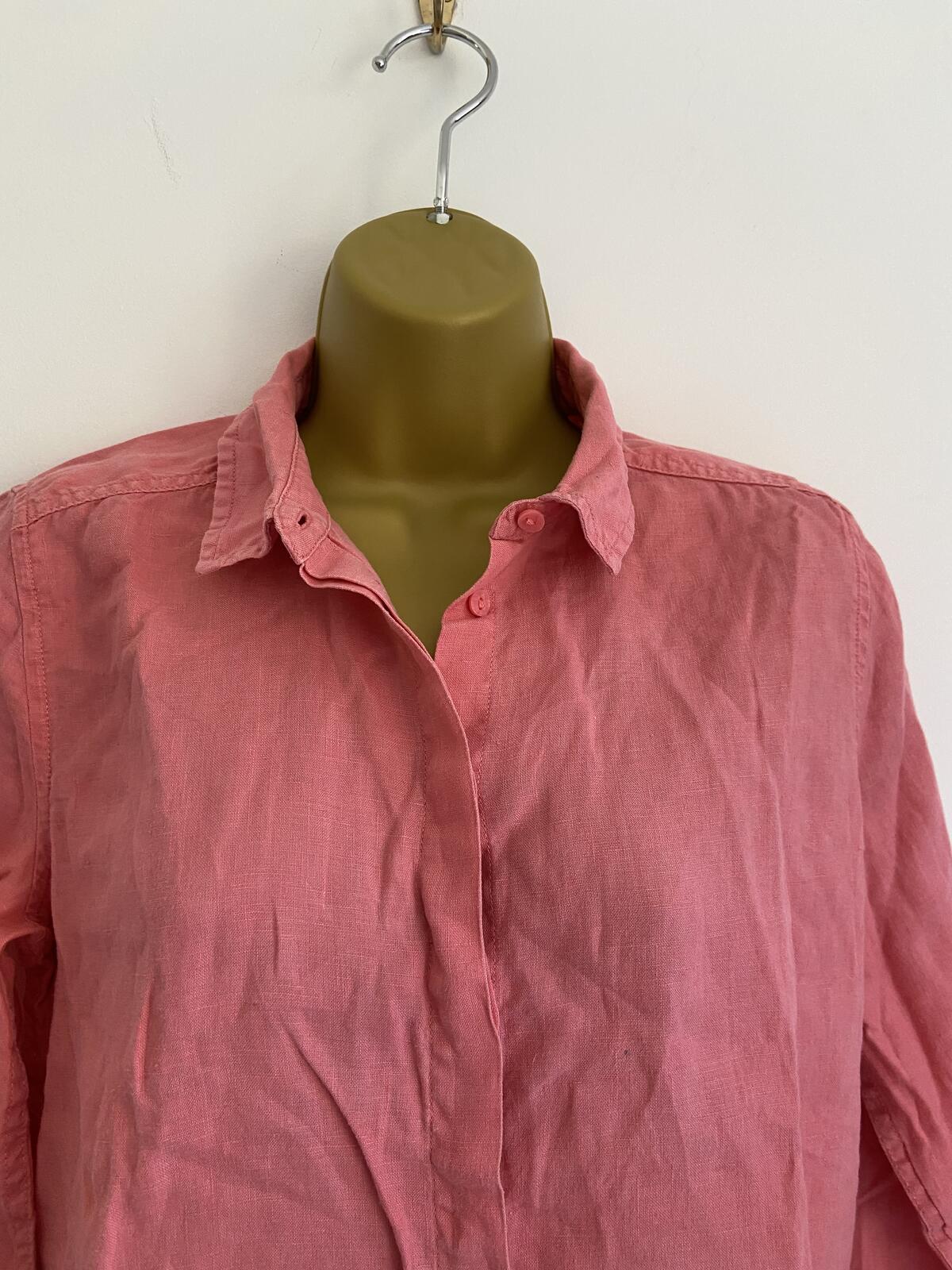 M&S Women’s Watermelon Pink Linen-Look Long Sleeve Blouse Size 8