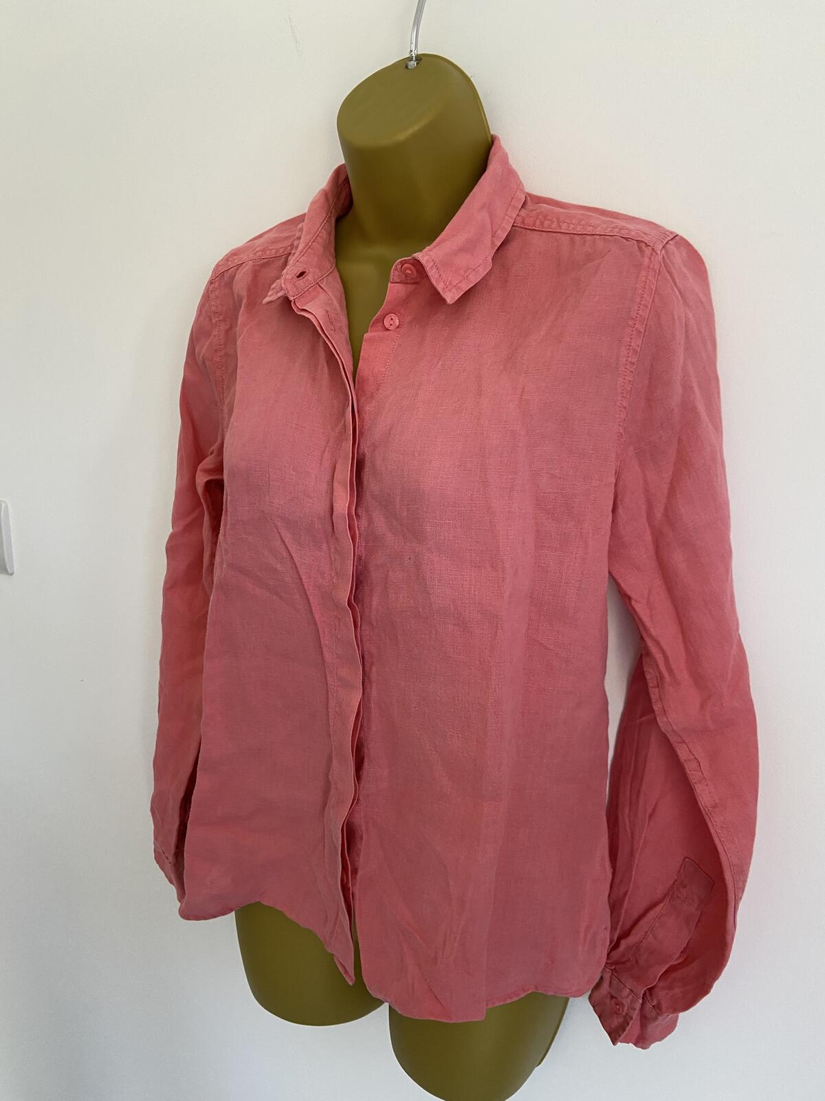 M&S Women’s Watermelon Pink Linen-Look Long Sleeve Blouse Size 8