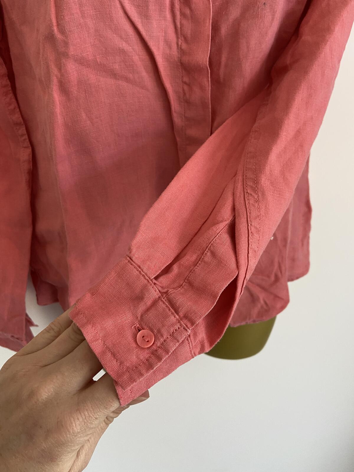 M&S Women’s Watermelon Pink Linen-Look Long Sleeve Blouse Size 8