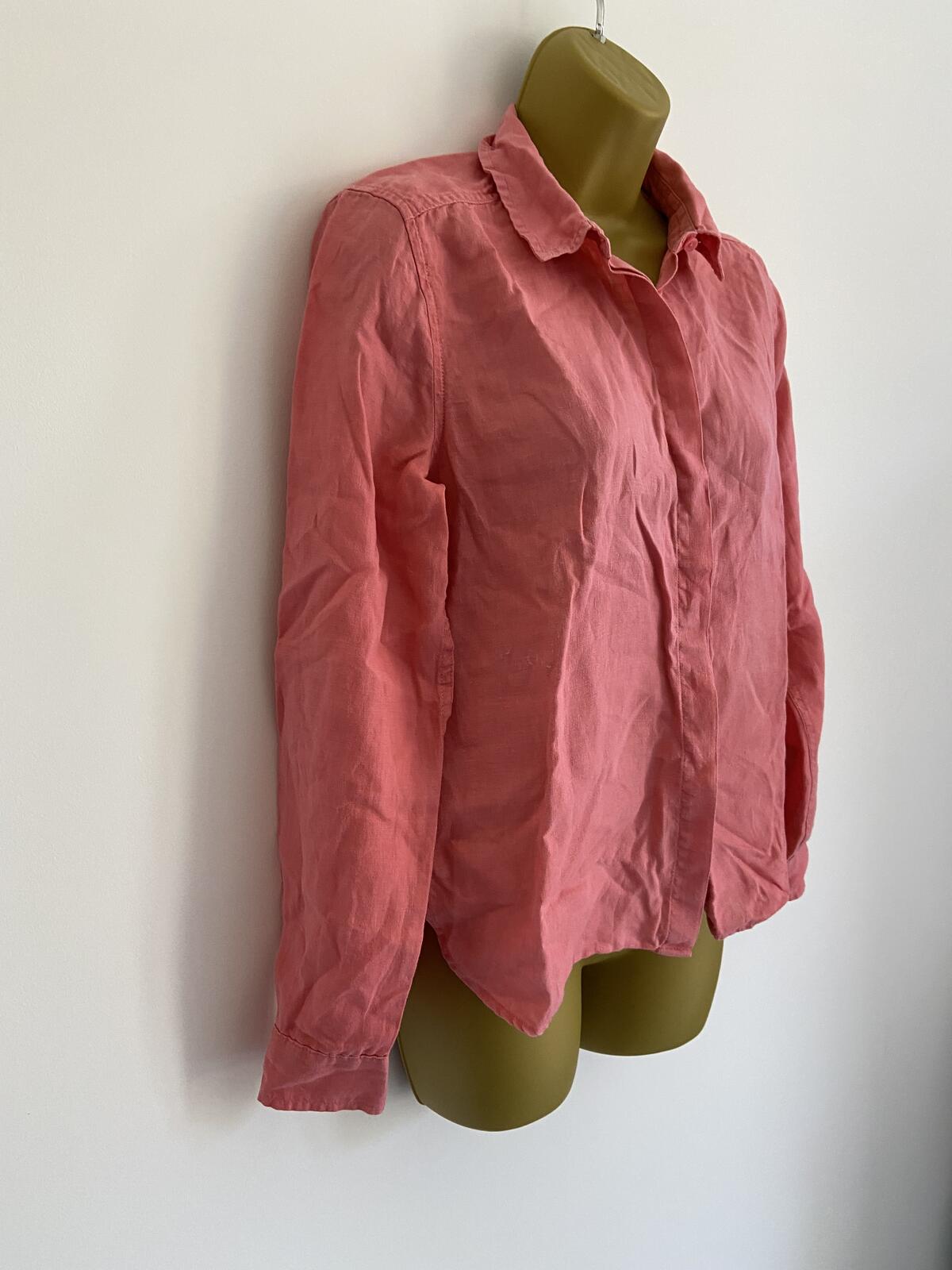 M&S Women’s Watermelon Pink Linen-Look Long Sleeve Blouse Size 8