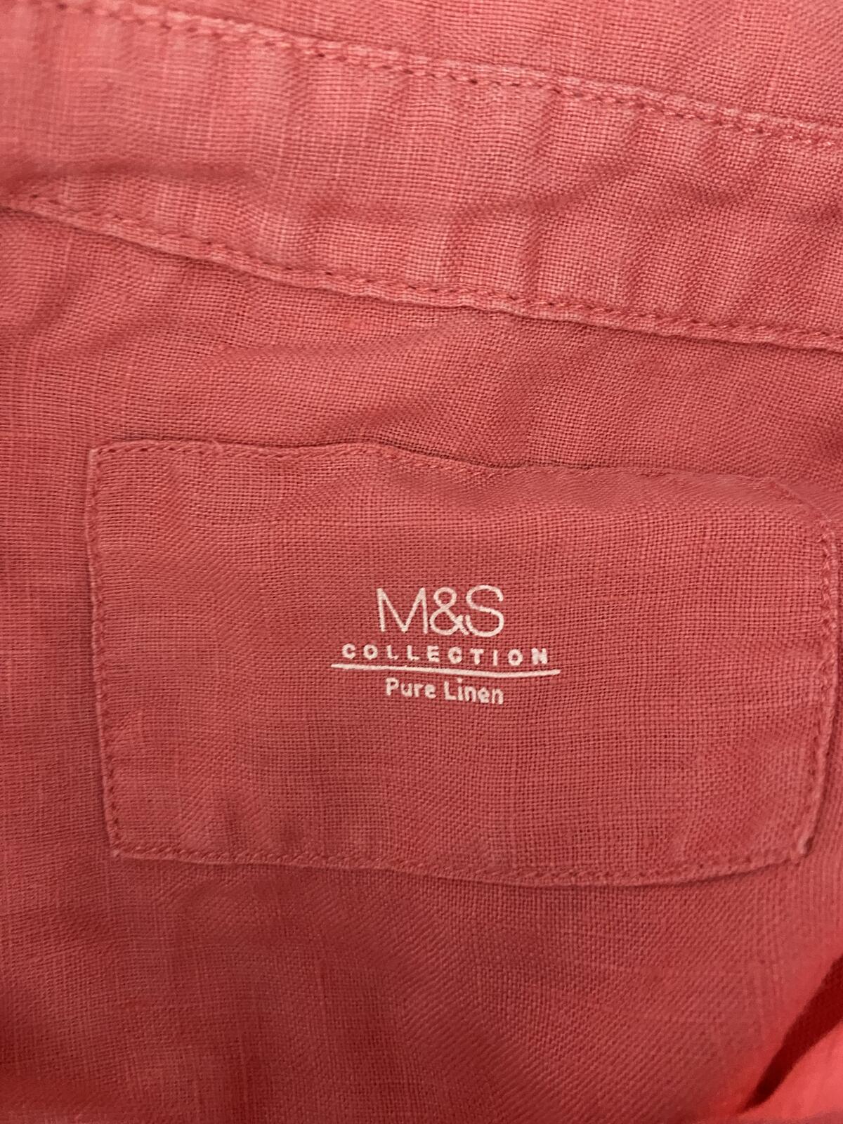 M&S Women’s Watermelon Pink Linen-Look Long Sleeve Blouse Size 8