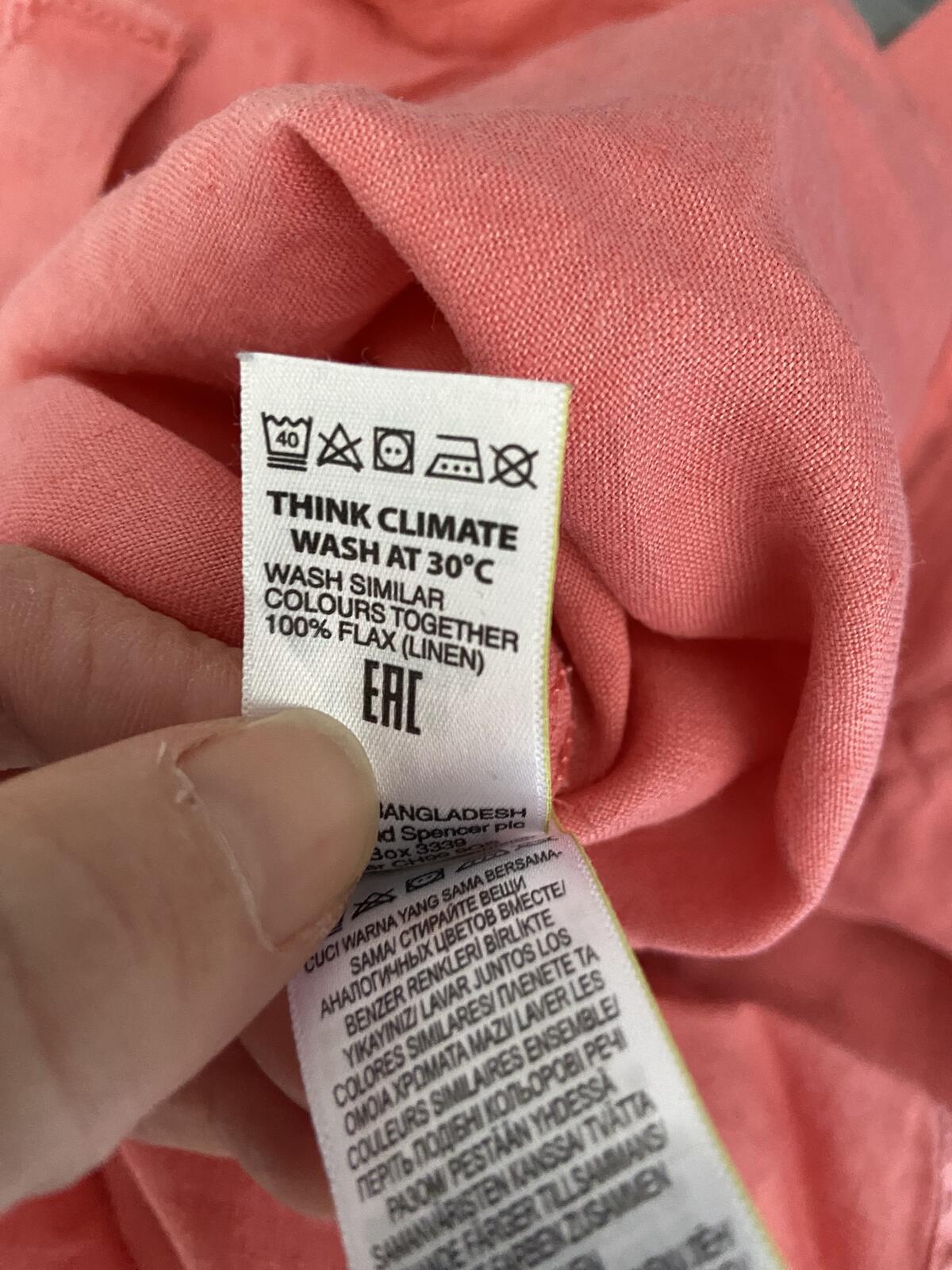M&S Women’s Watermelon Pink Linen-Look Long Sleeve Blouse Size 8