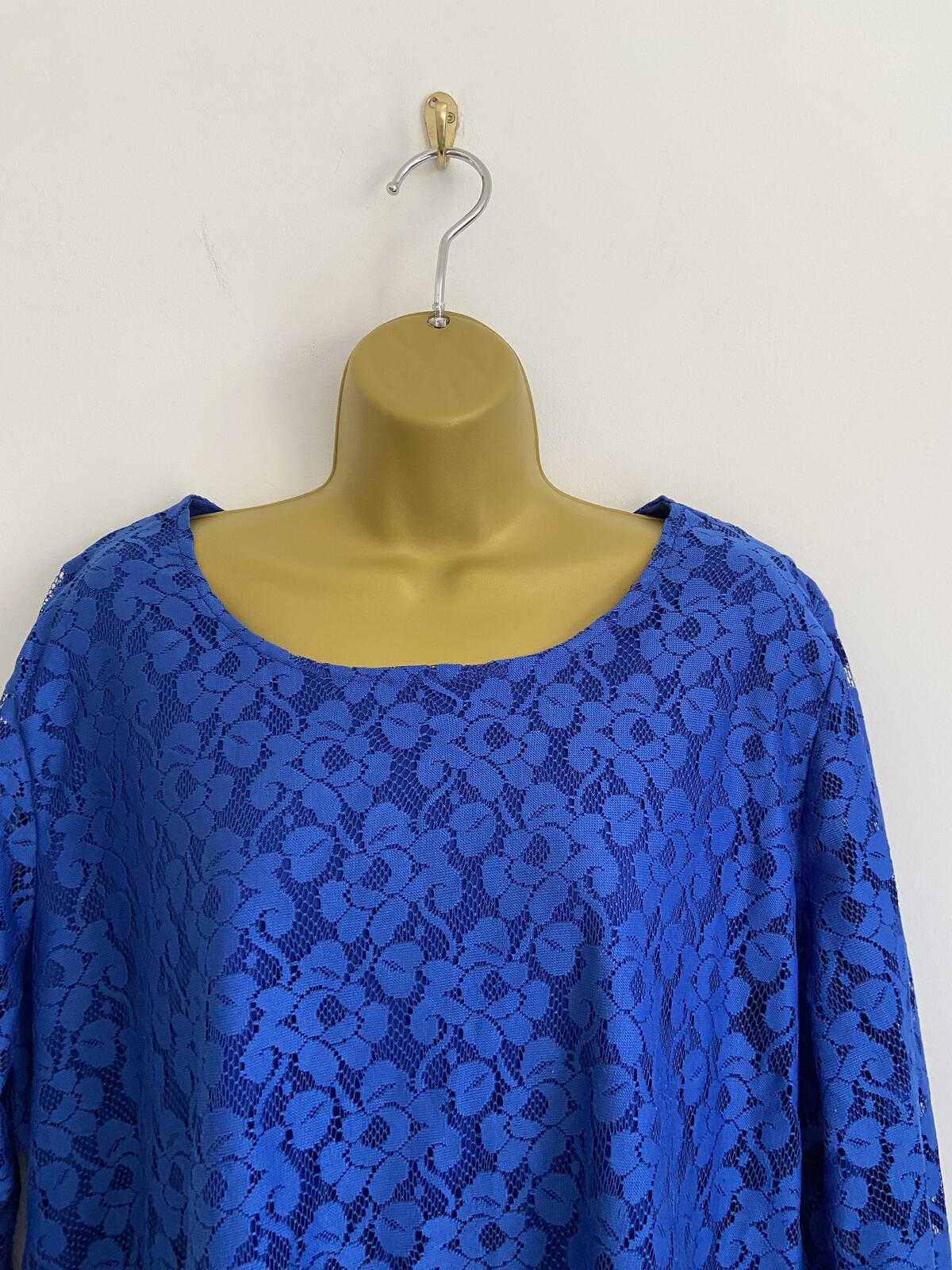Royal Blue Lace Blouse Women’s UK Size 24 Fully Lined Scallop Neck
