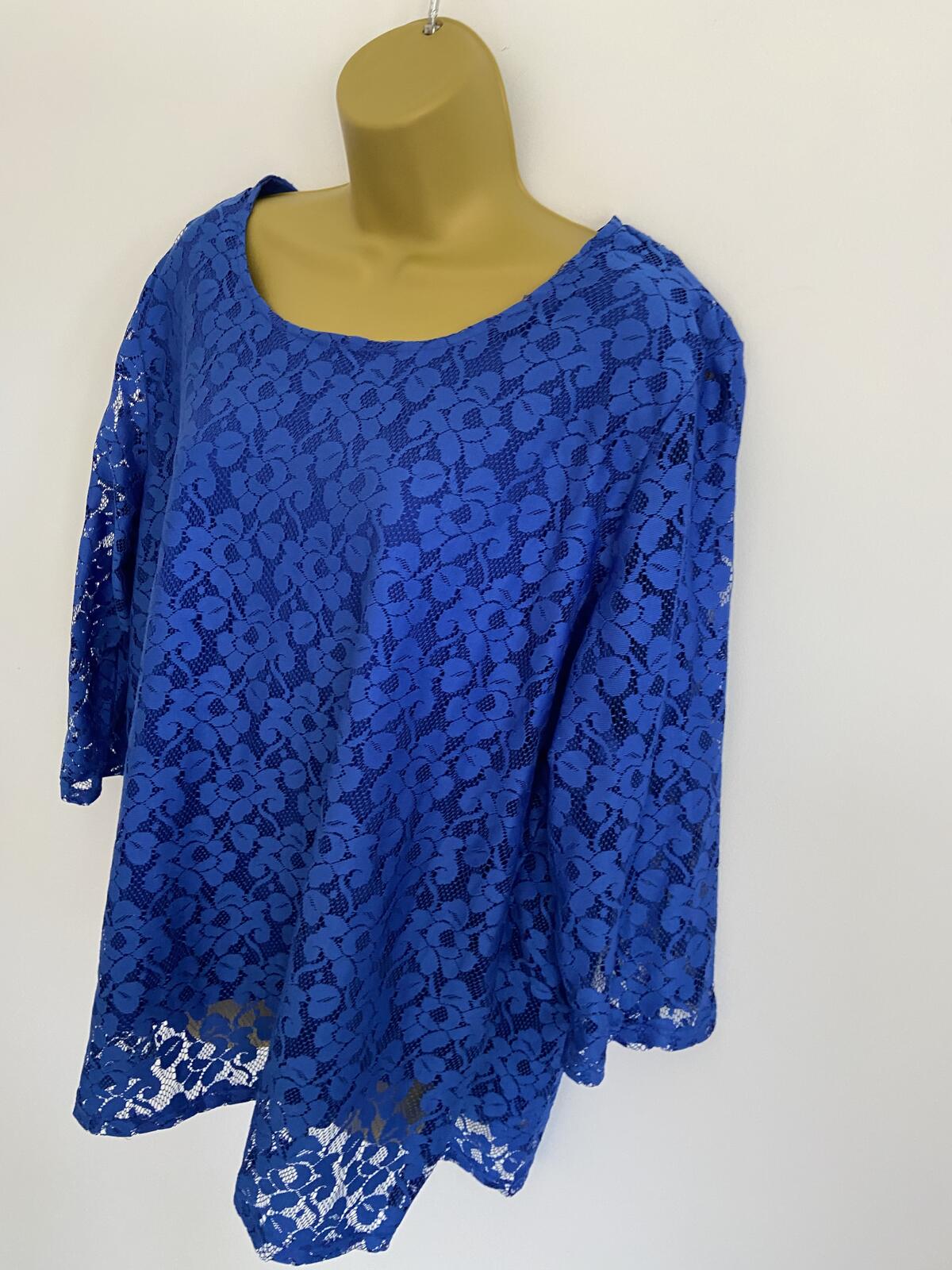 Royal Blue Lace Blouse Women’s UK Size 24 Fully Lined Scallop Neck